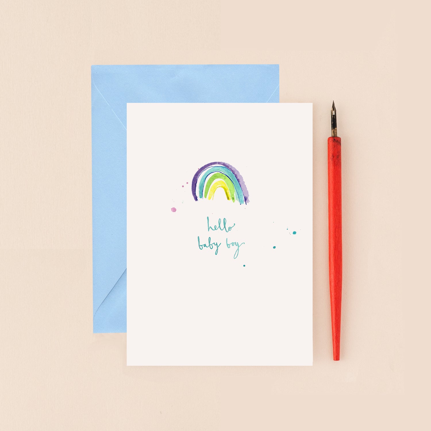 Hello Baby Boy Rainbow New Baby Card