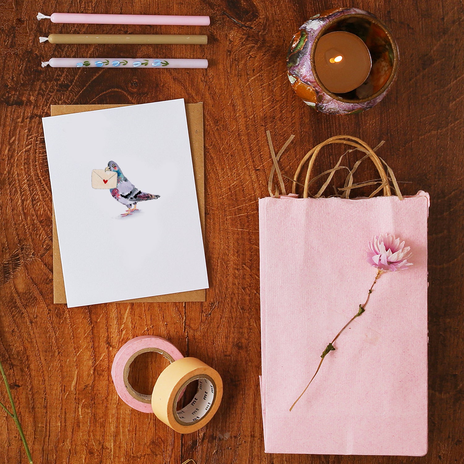 Pigeon Love Note Mini Card