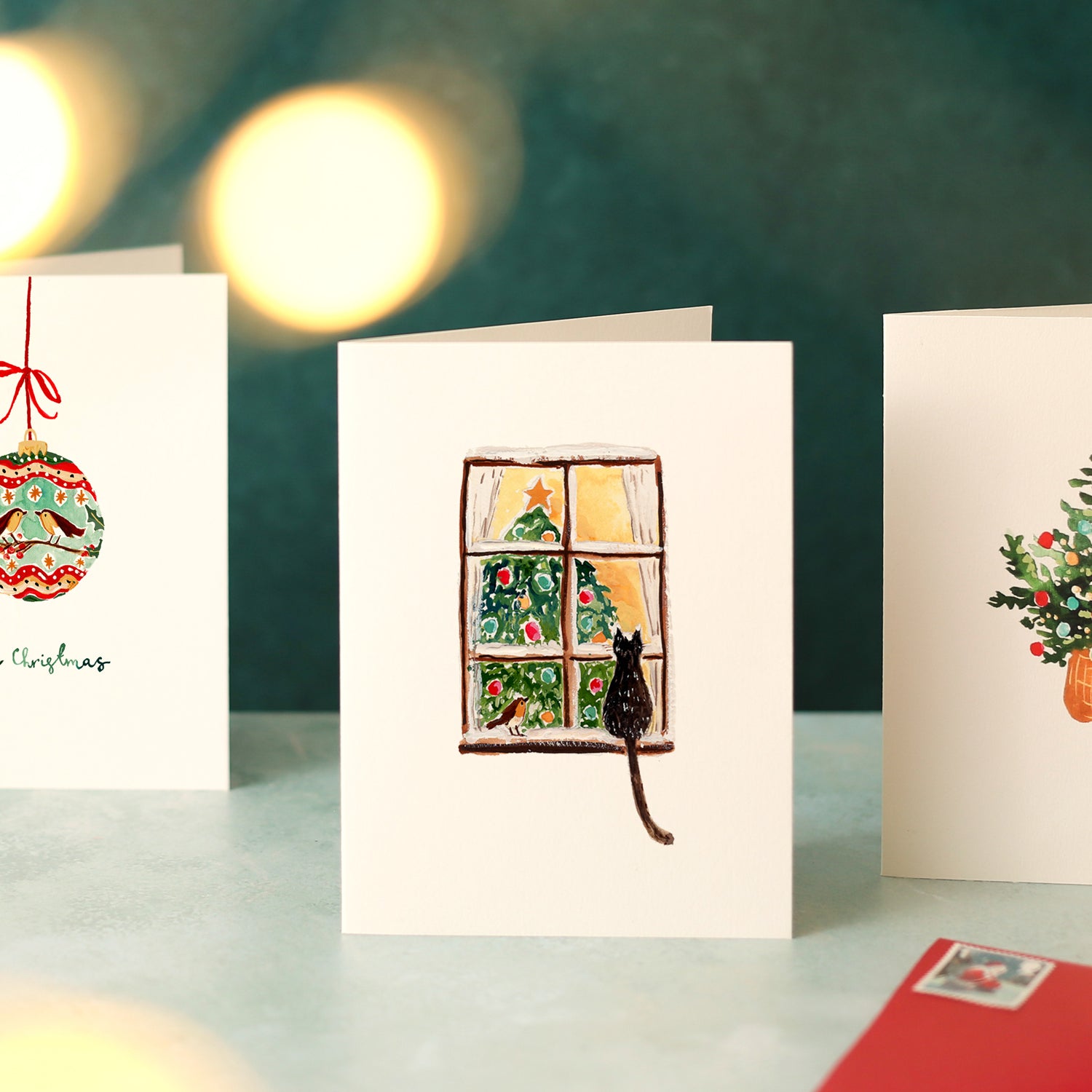 Winter Window Cat and Robin Mini Christmas Card