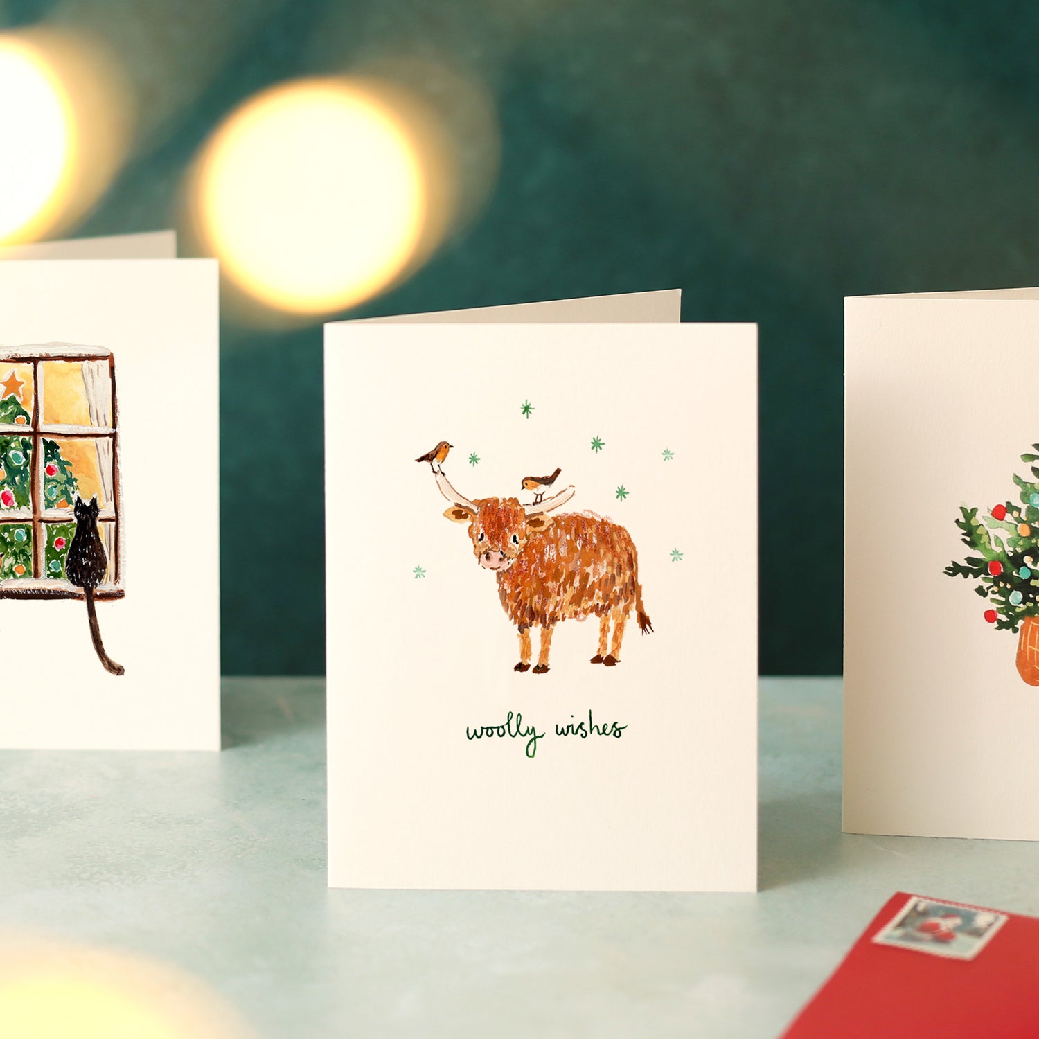 Highland Cow and Robins Mini Christmas Card