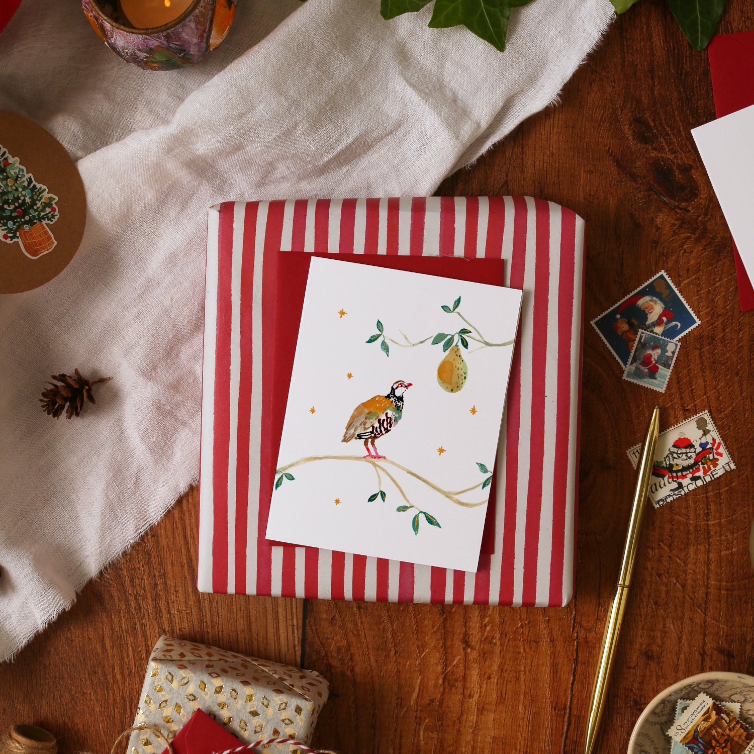 Partridge and Pear Mini Christmas Card