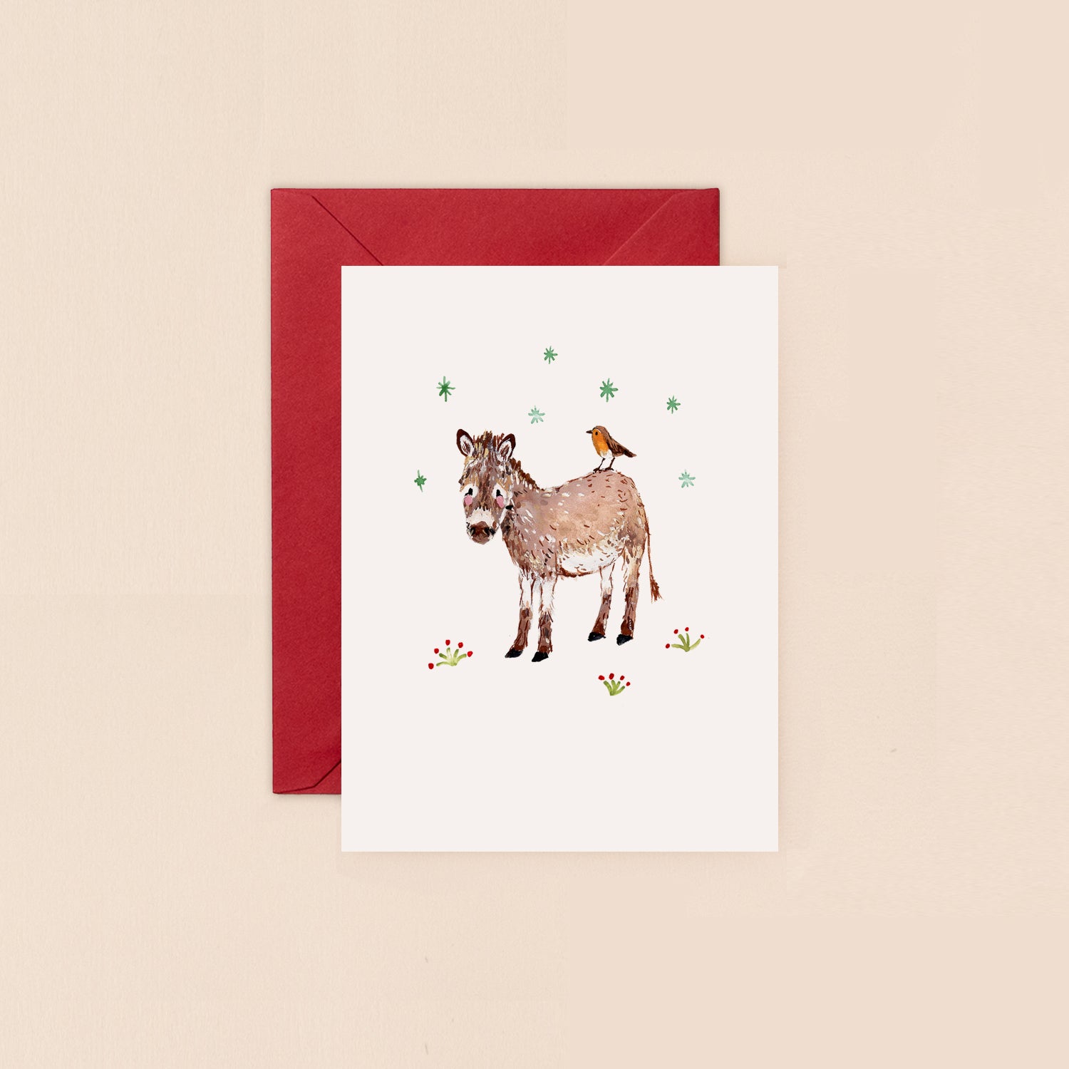 Donkey and Robin Mini Christmas Card