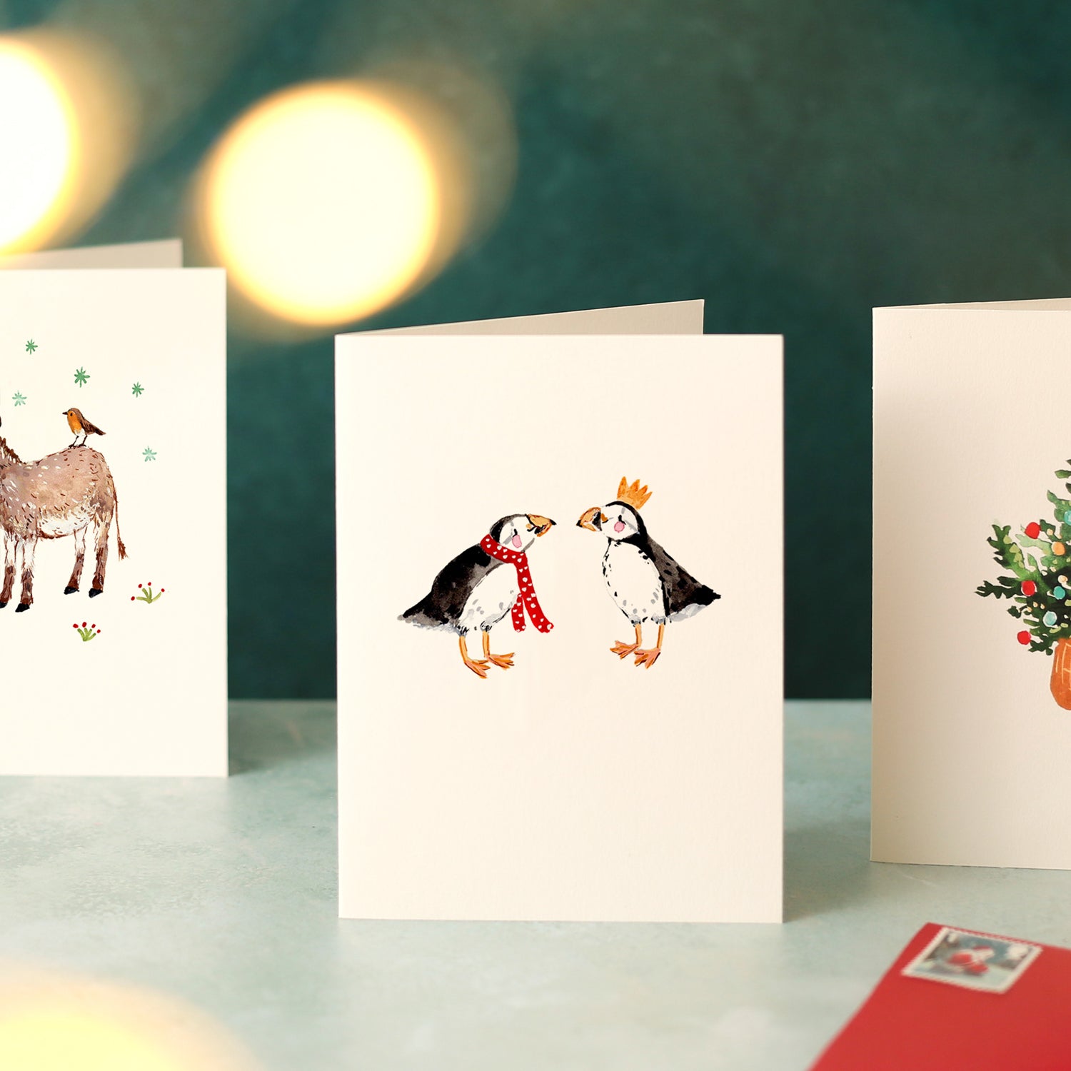 Two Christmas Puffins Mini Christmas Card