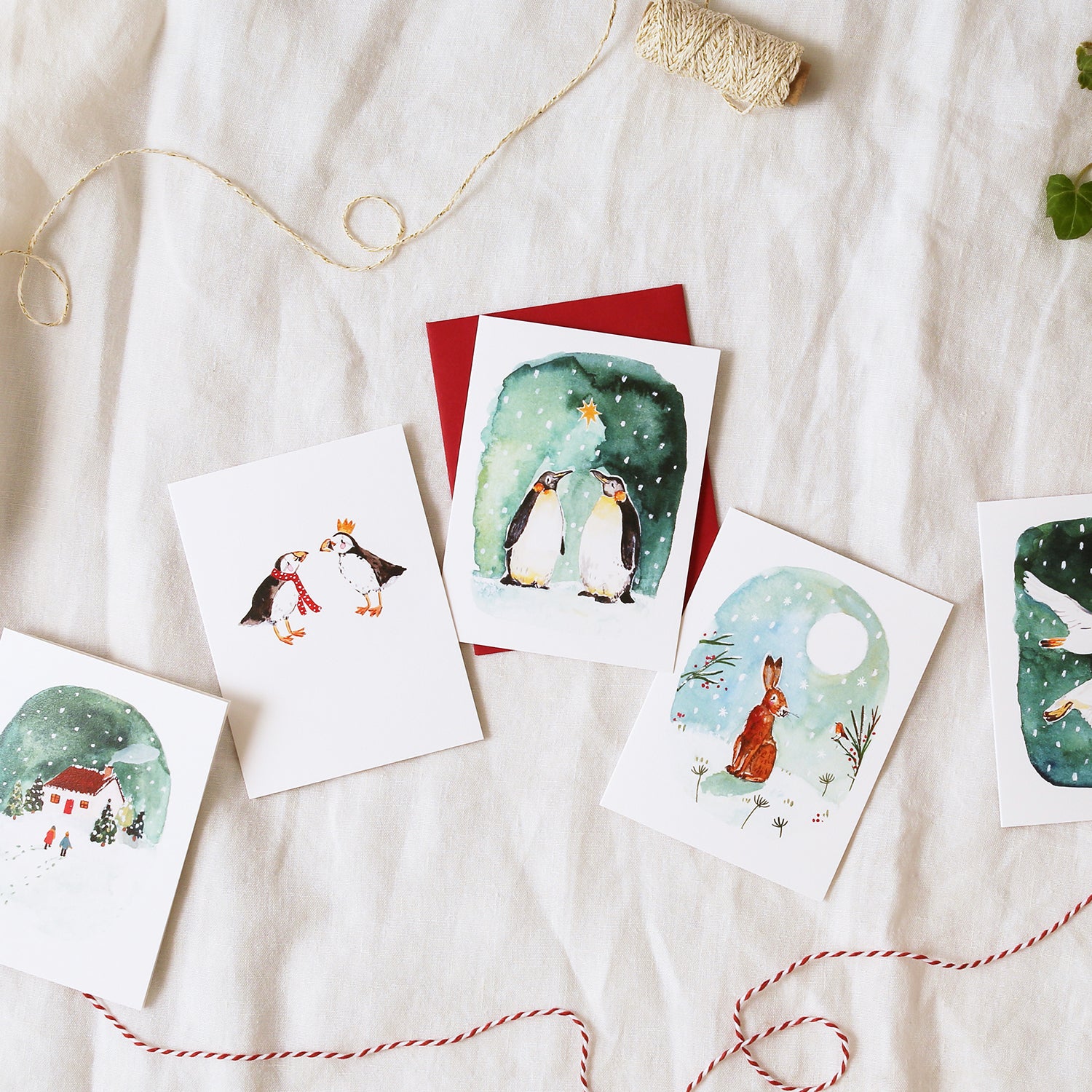 Two Christmas Puffins Mini Christmas Card