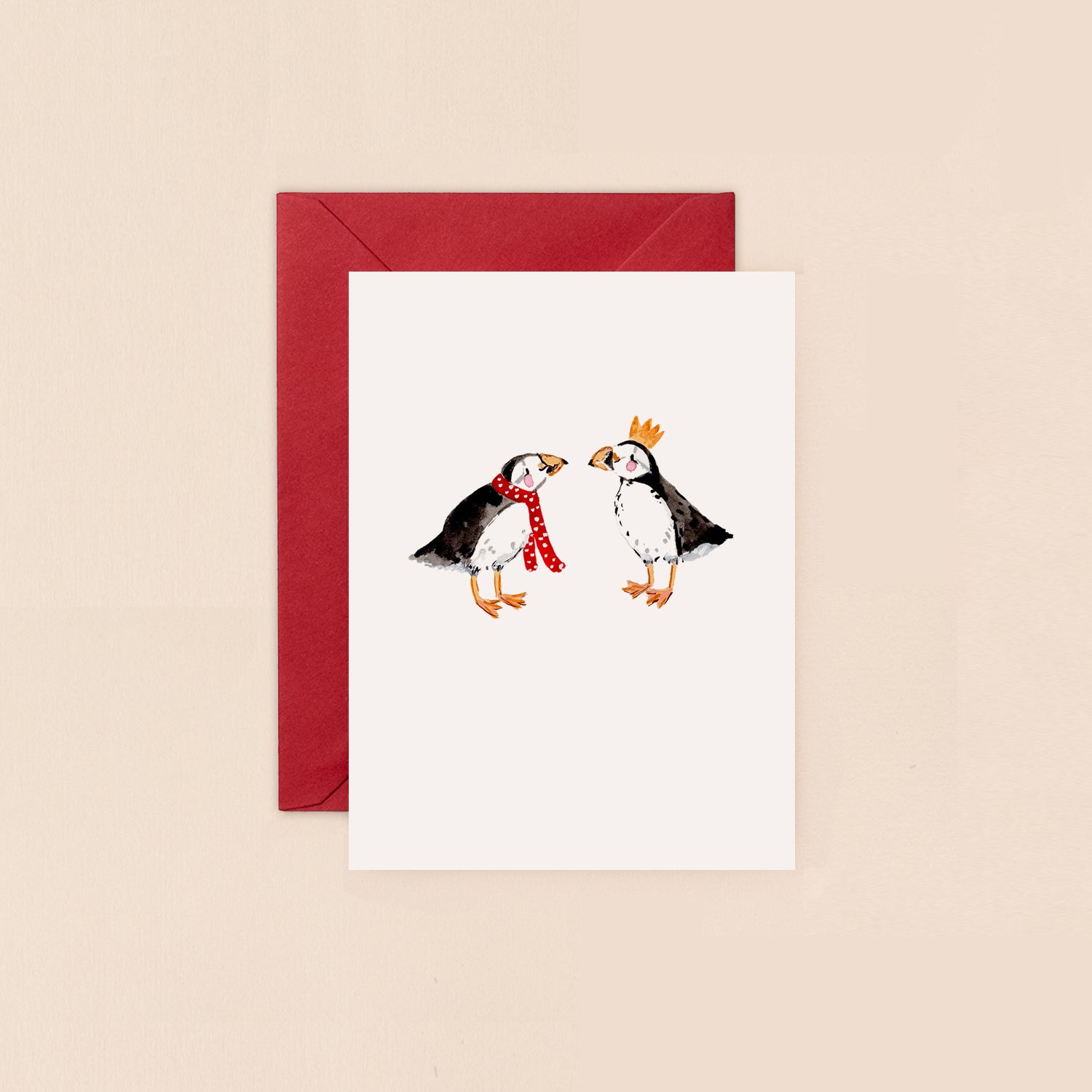 Two Christmas Puffins Mini Christmas Card