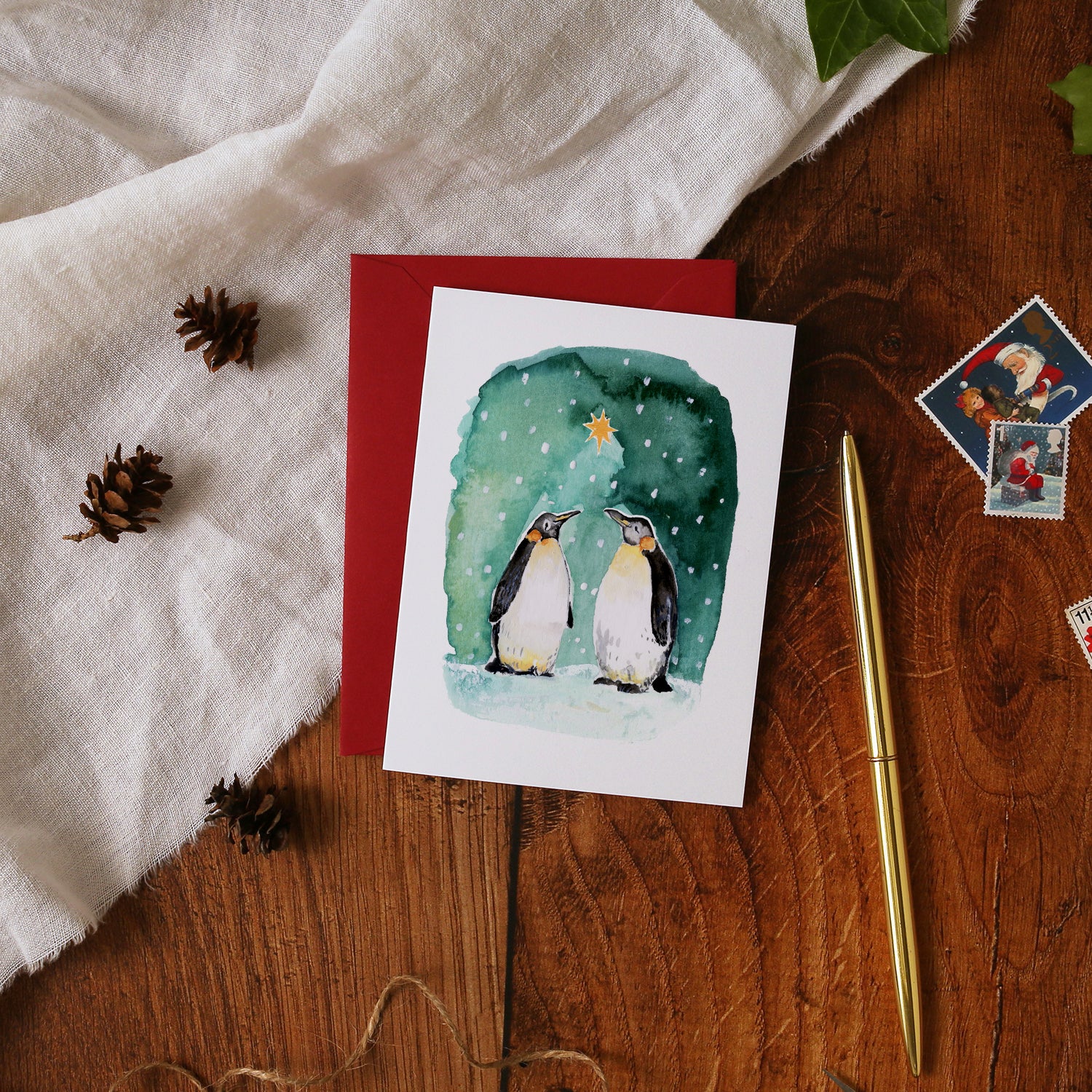 Two Emperor Penguins Mini Christmas Card