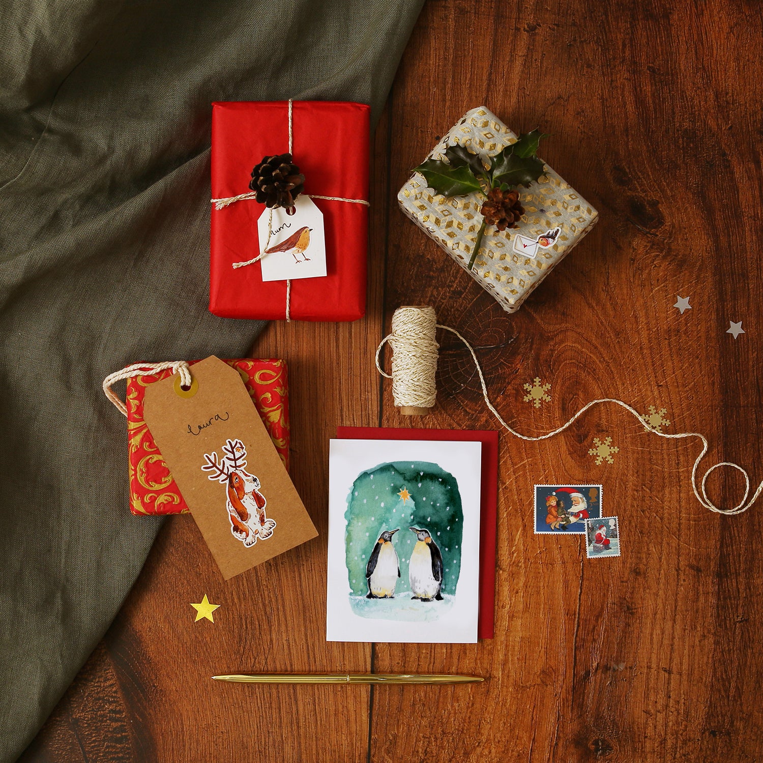 Two Emperor Penguins Mini Christmas Card