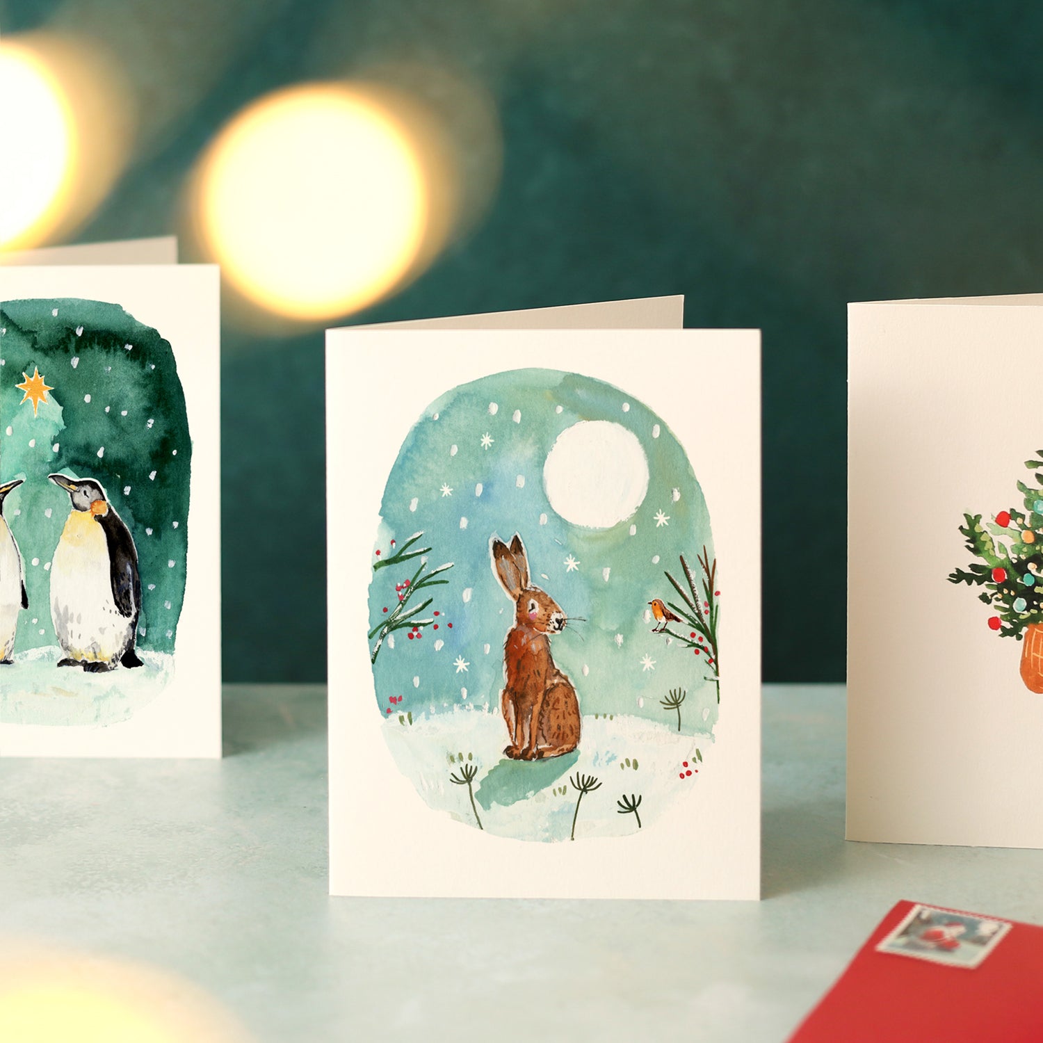 Hare and Robin in Moonlight Mini Christmas Card