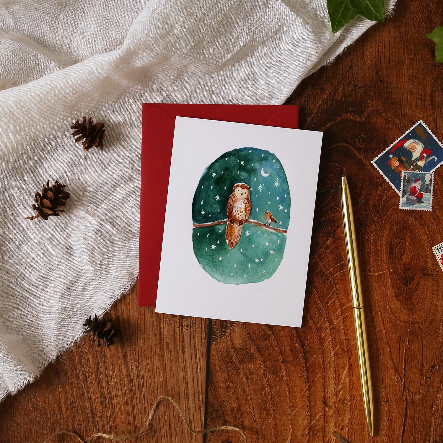 Owl and Robin Mini Christmas Card