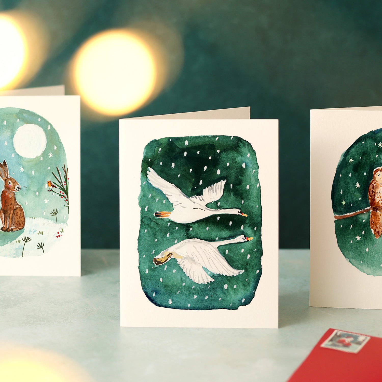 Two Flying Swans Mini Christmas Card