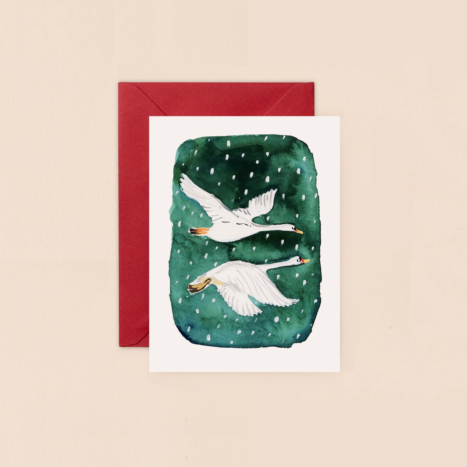 Two Flying Swans Mini Christmas Card