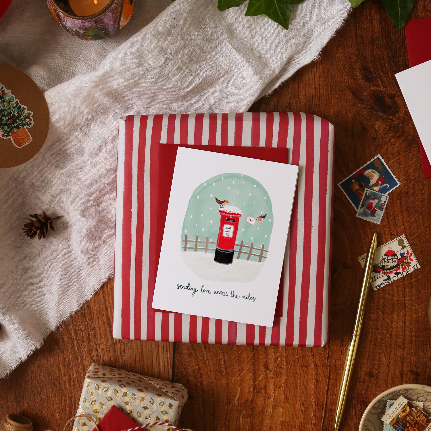 Postbox Sending Love Across The Miles Mini Christmas Card