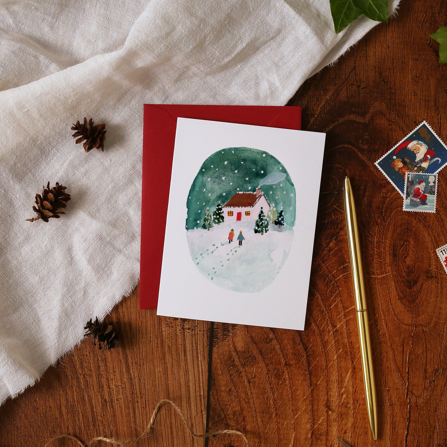 Snowy Winter House Scene Mini Christmas Card