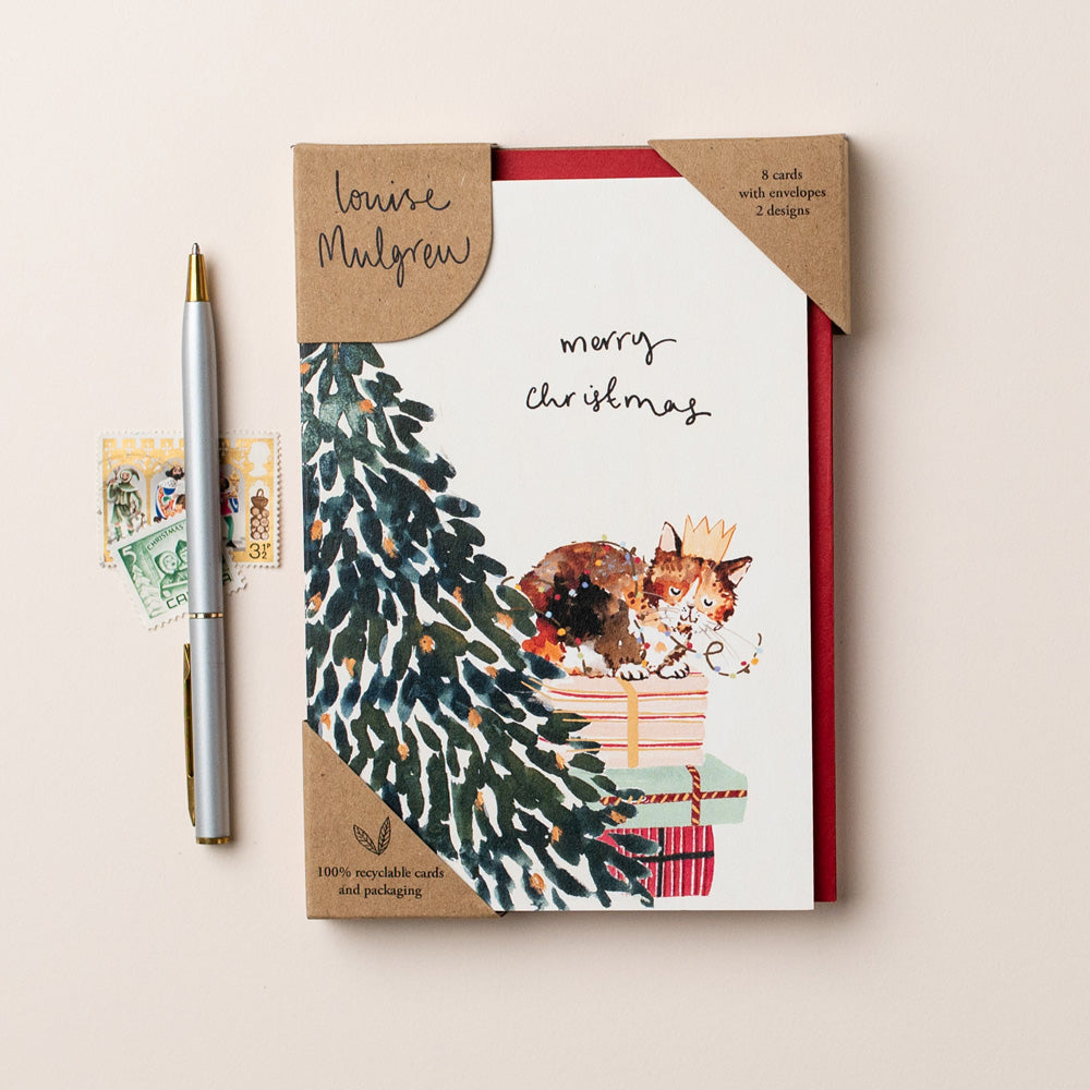 Snowman and Cat with Christmas Tree Christmas Card Pack