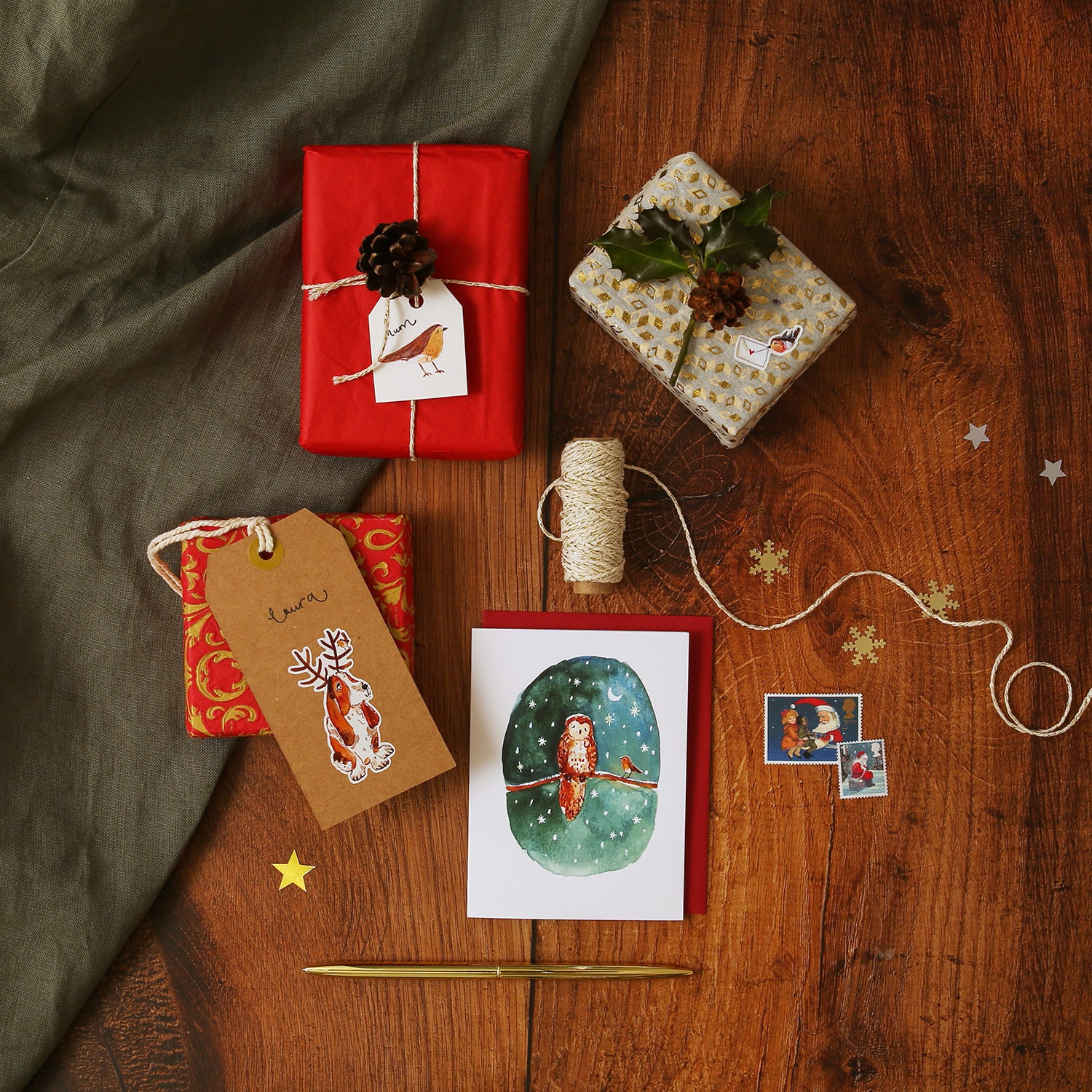 Owl and Robin Mini Christmas Card