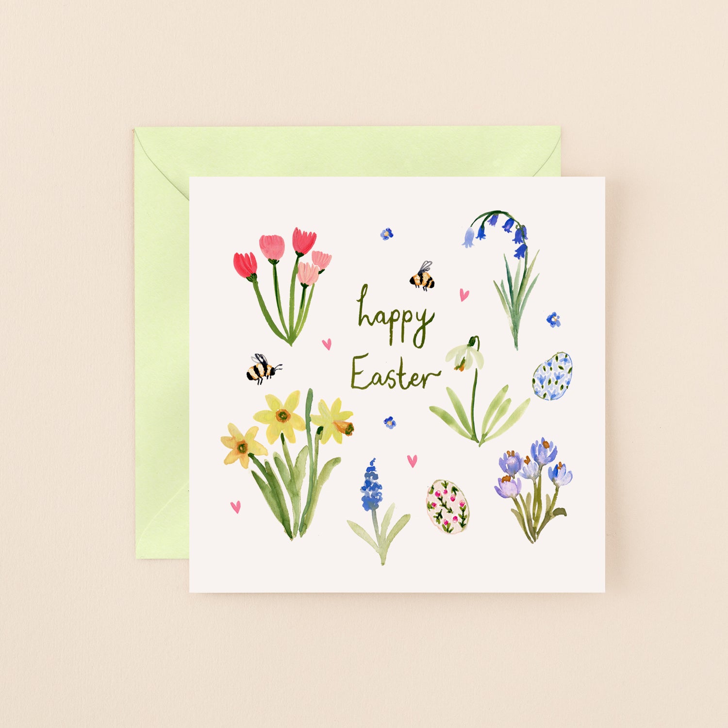 Flowers and Eggs Happy Easter Card