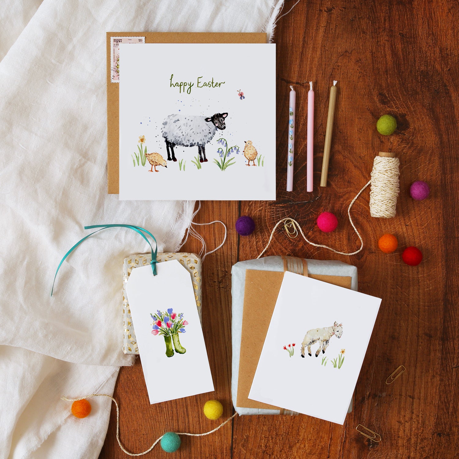 Lamb and Chicks Happy Easter Card