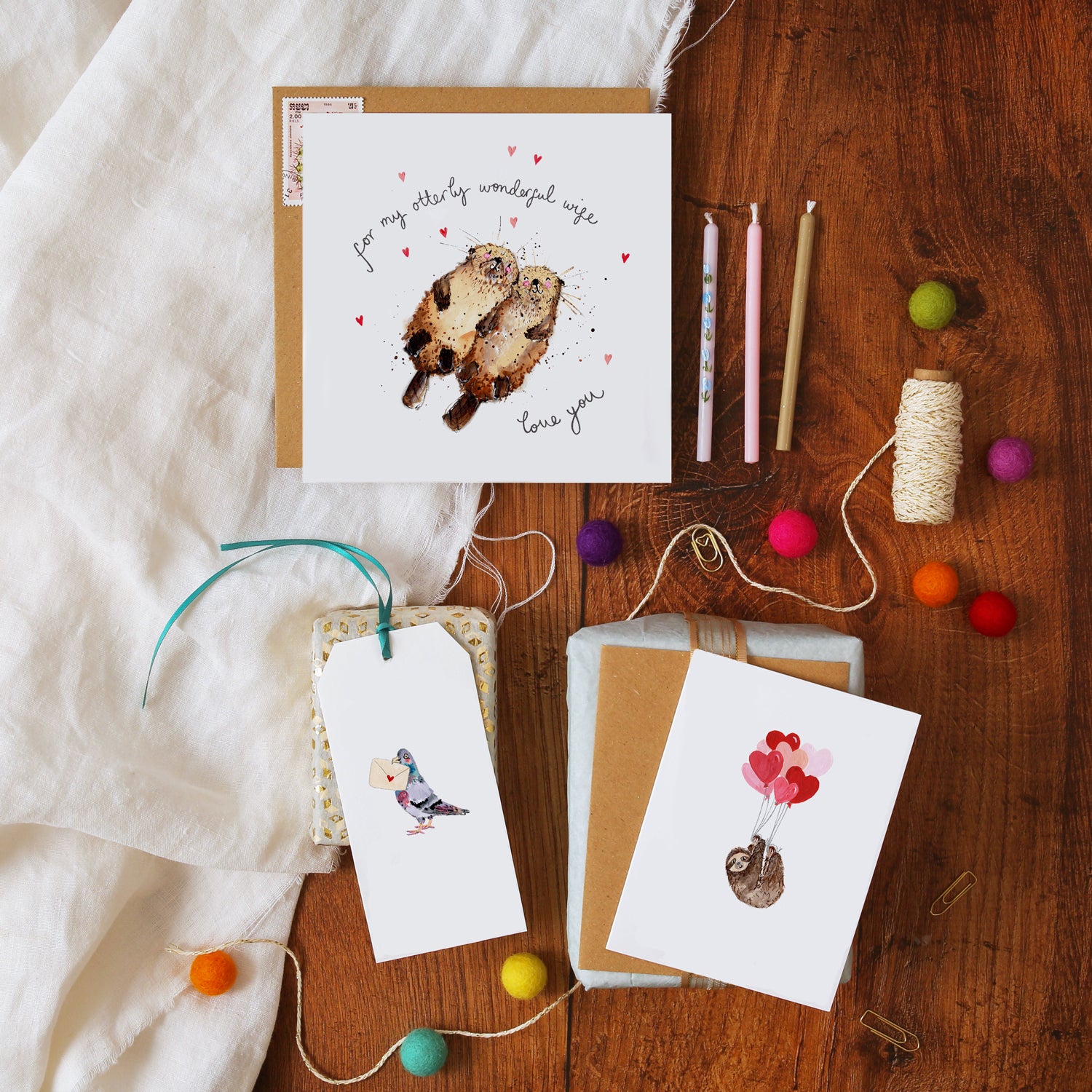 Sloth and Heart Balloons Mini Card