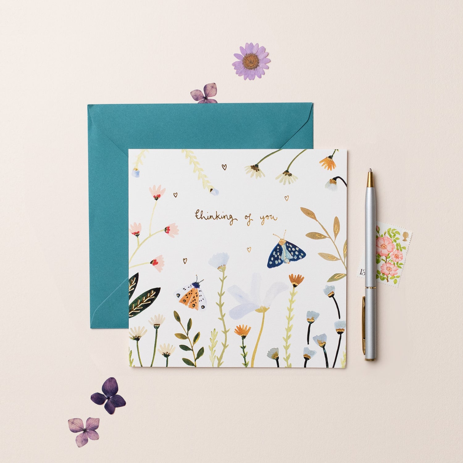 Moths and Flowers Thinking of You Sympathy Card
