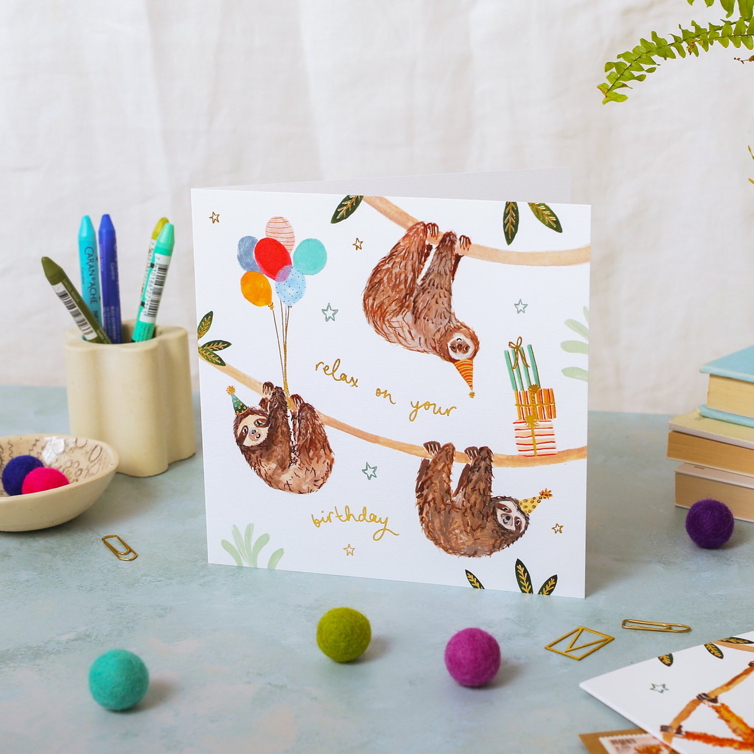 Sloths Relax on your Birthday Card