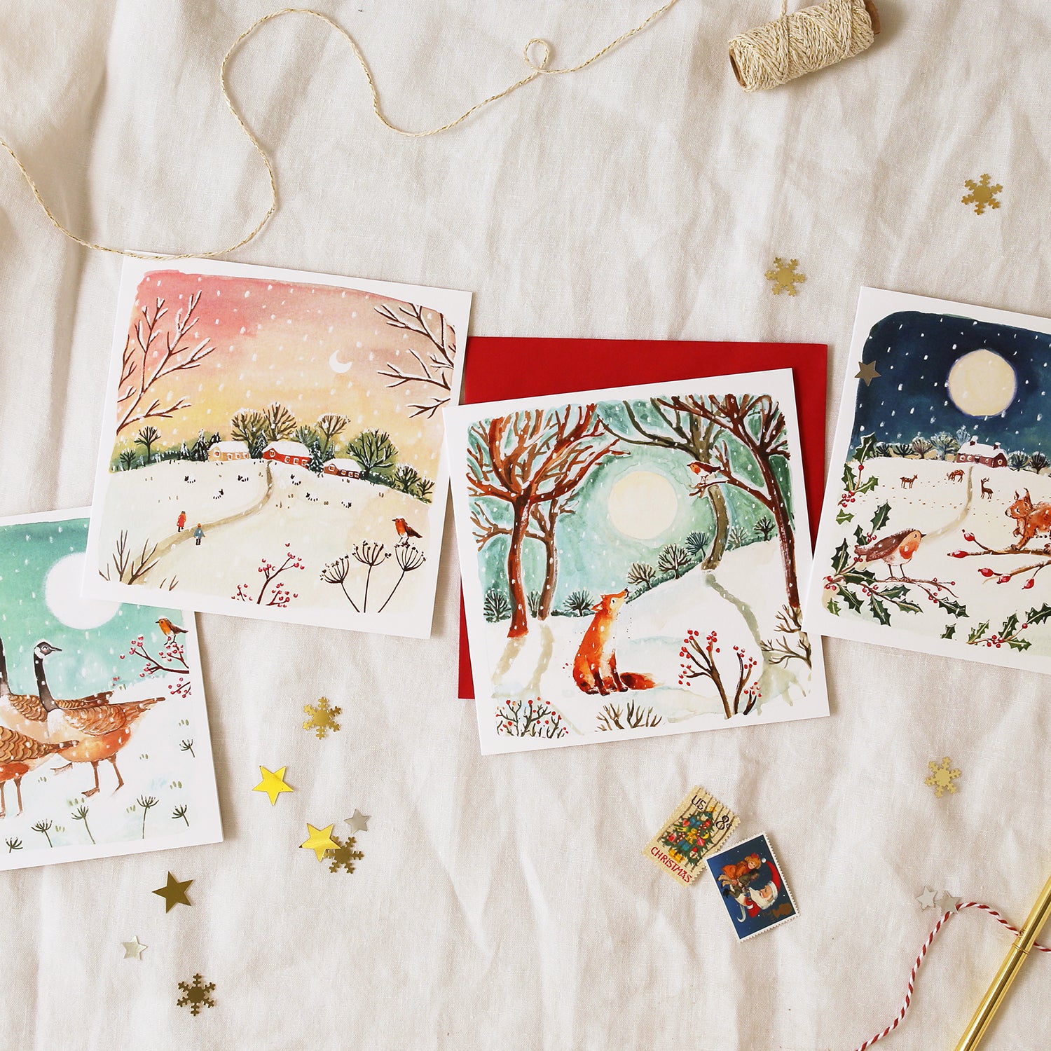 Fox and Moon Blank Christmas Card
