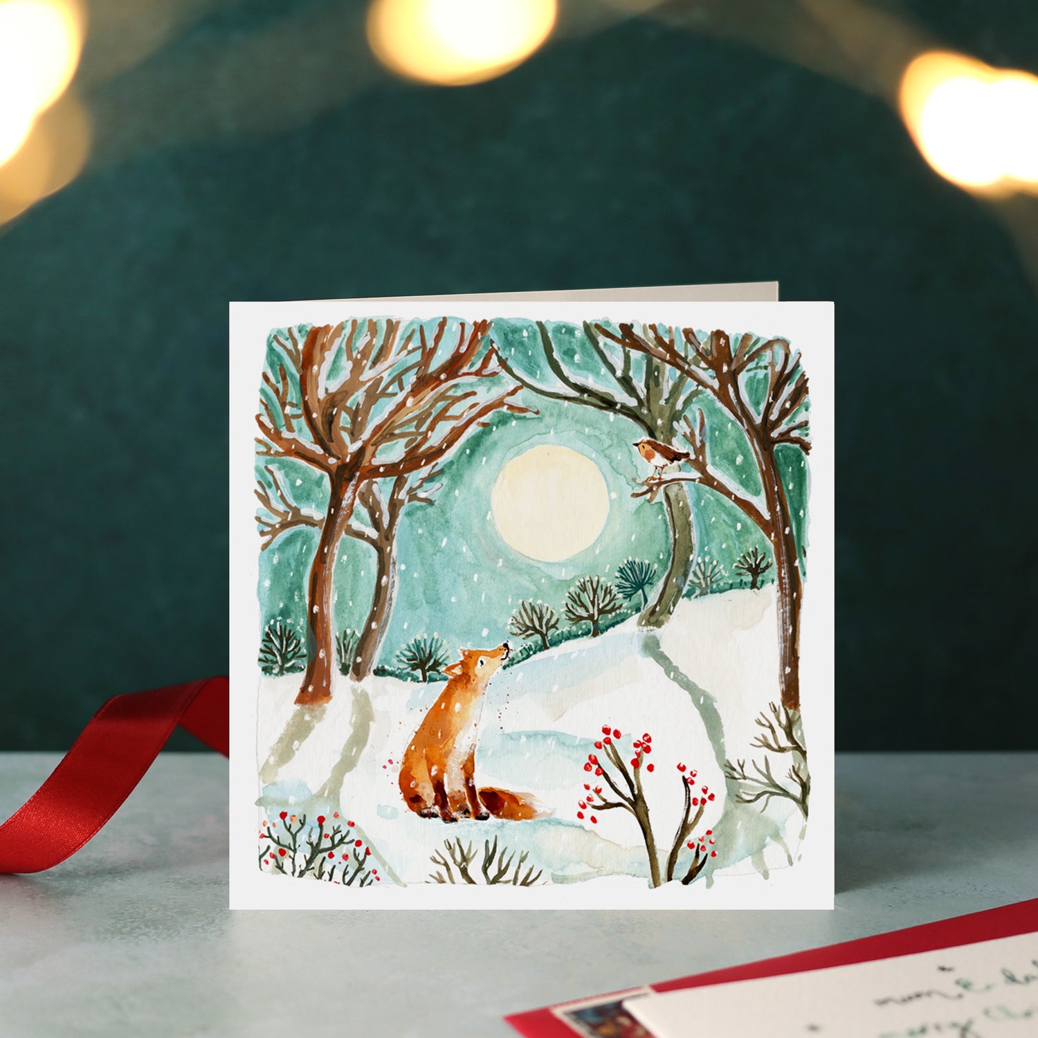 Fox and Moon Blank Christmas Card