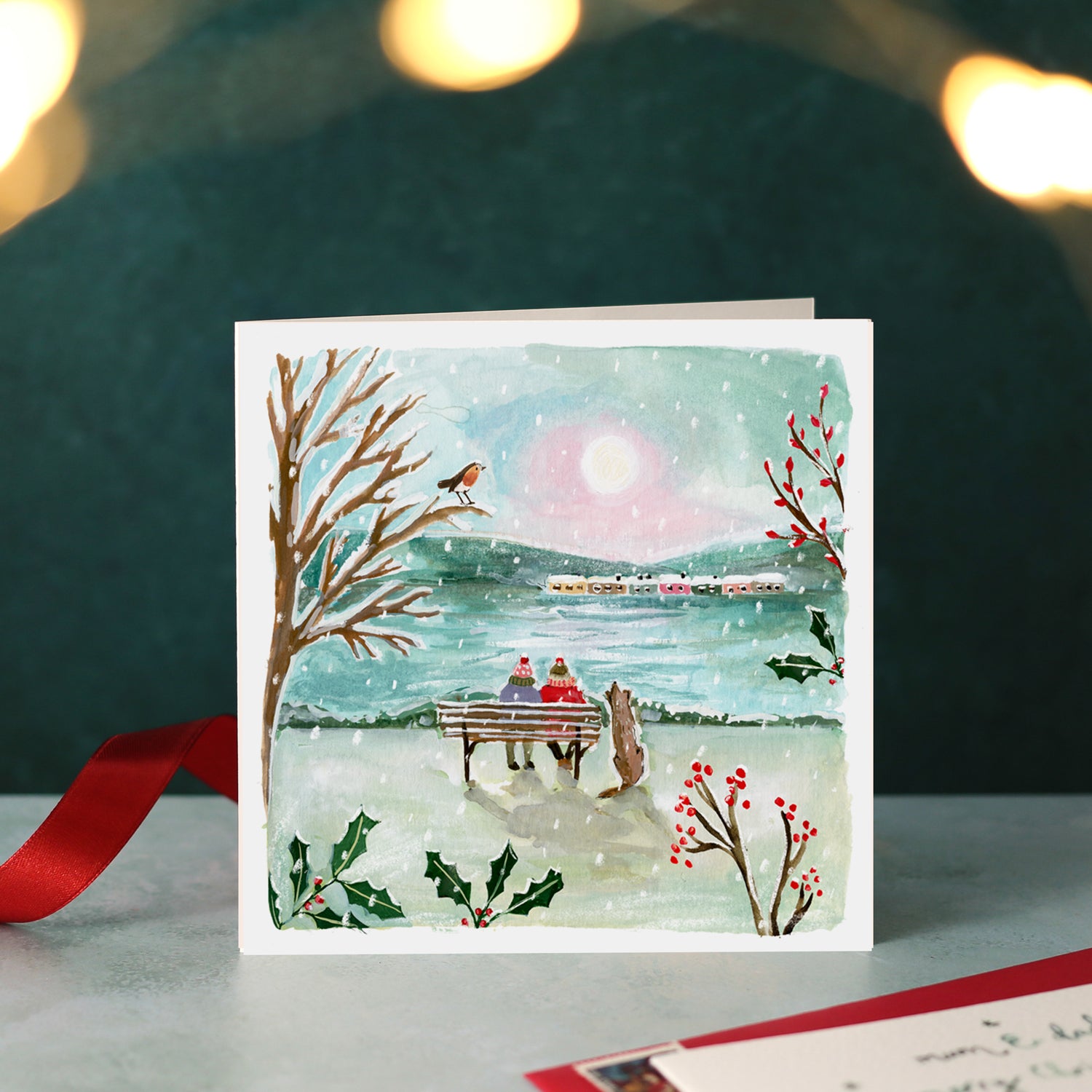 Couple on a Bench Blank Christmas Card