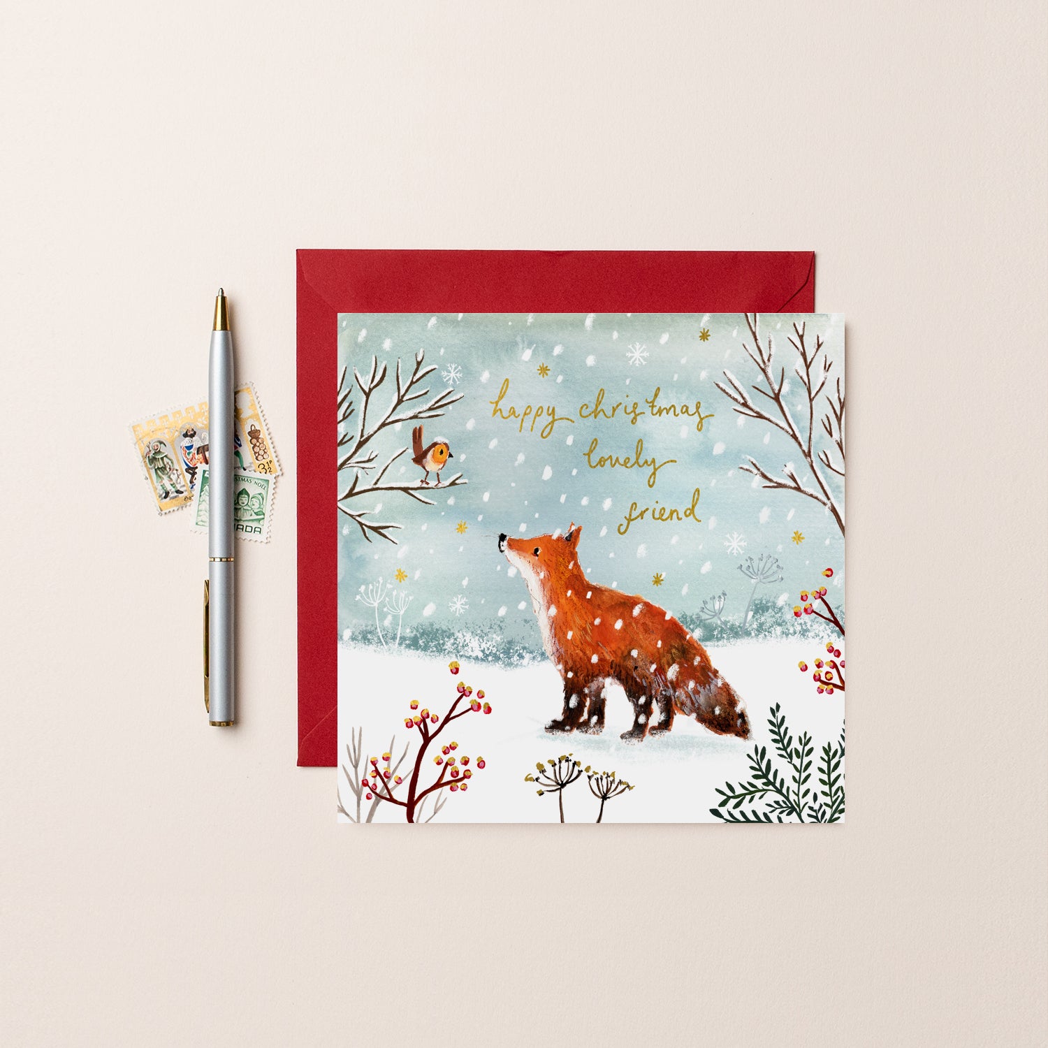 Fox Lovely Friend Happy Christmas Card