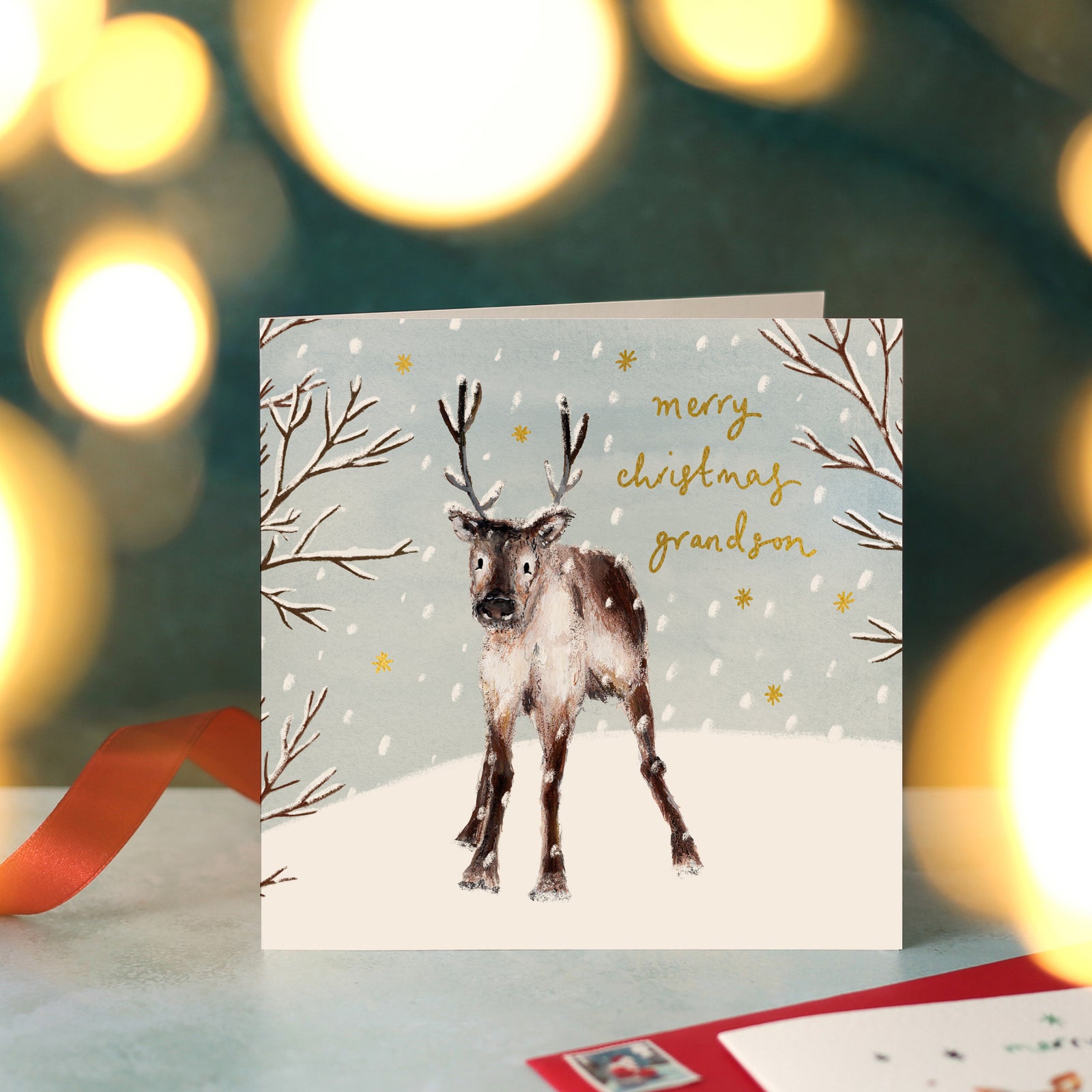 Reindeer Grandson Christmas Card
