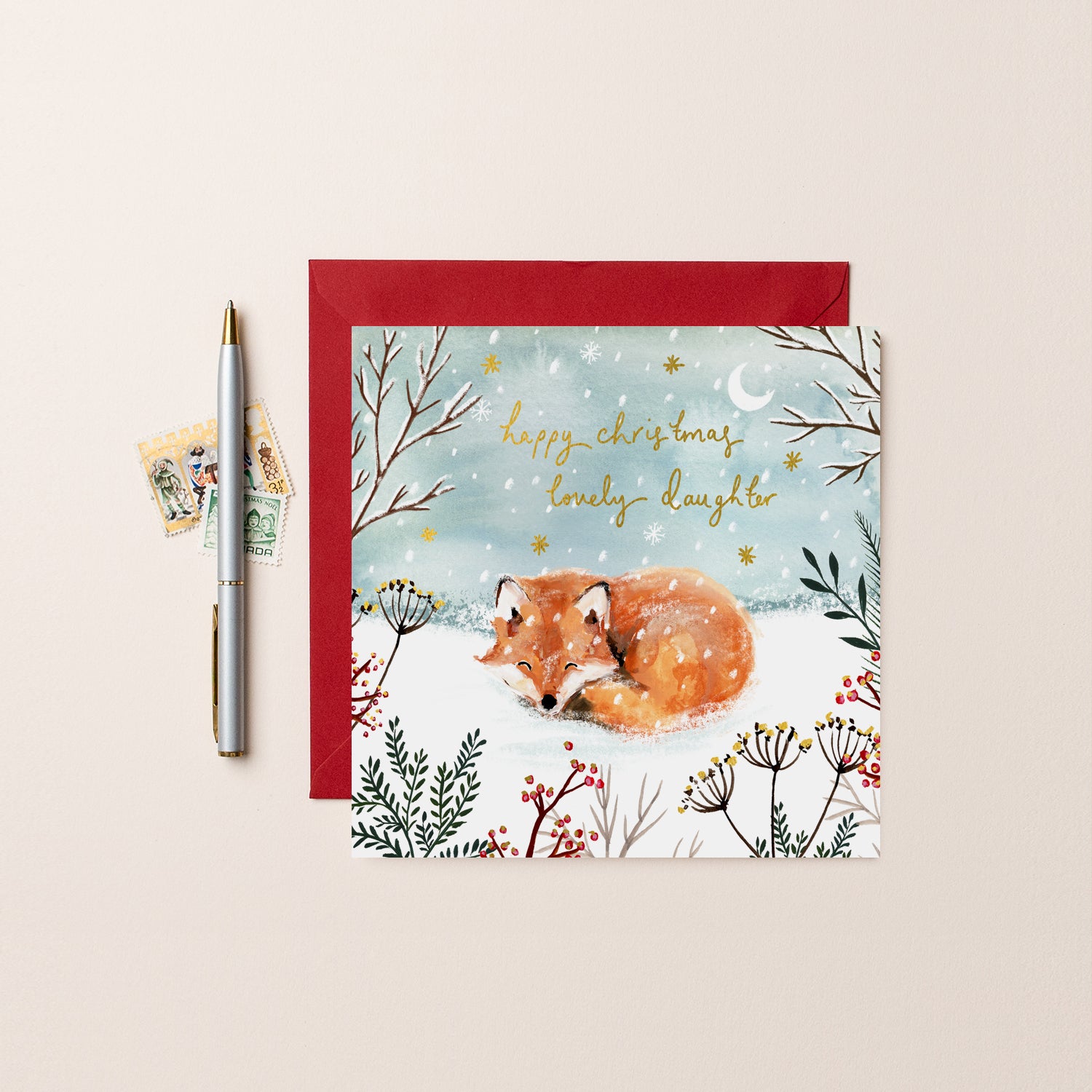 Fox Lovely Daughter Happy Christmas Card