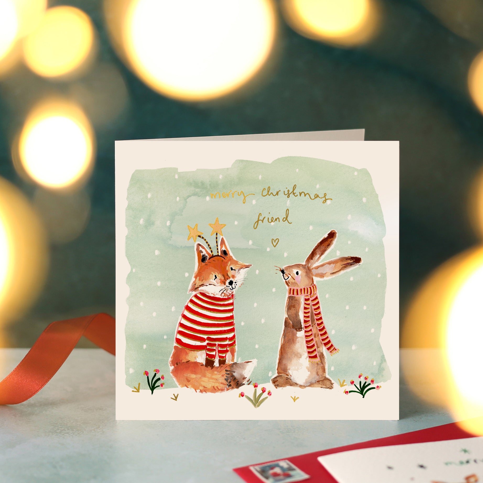 Fox and Bunny Merry Christmas Friend Christmas Card