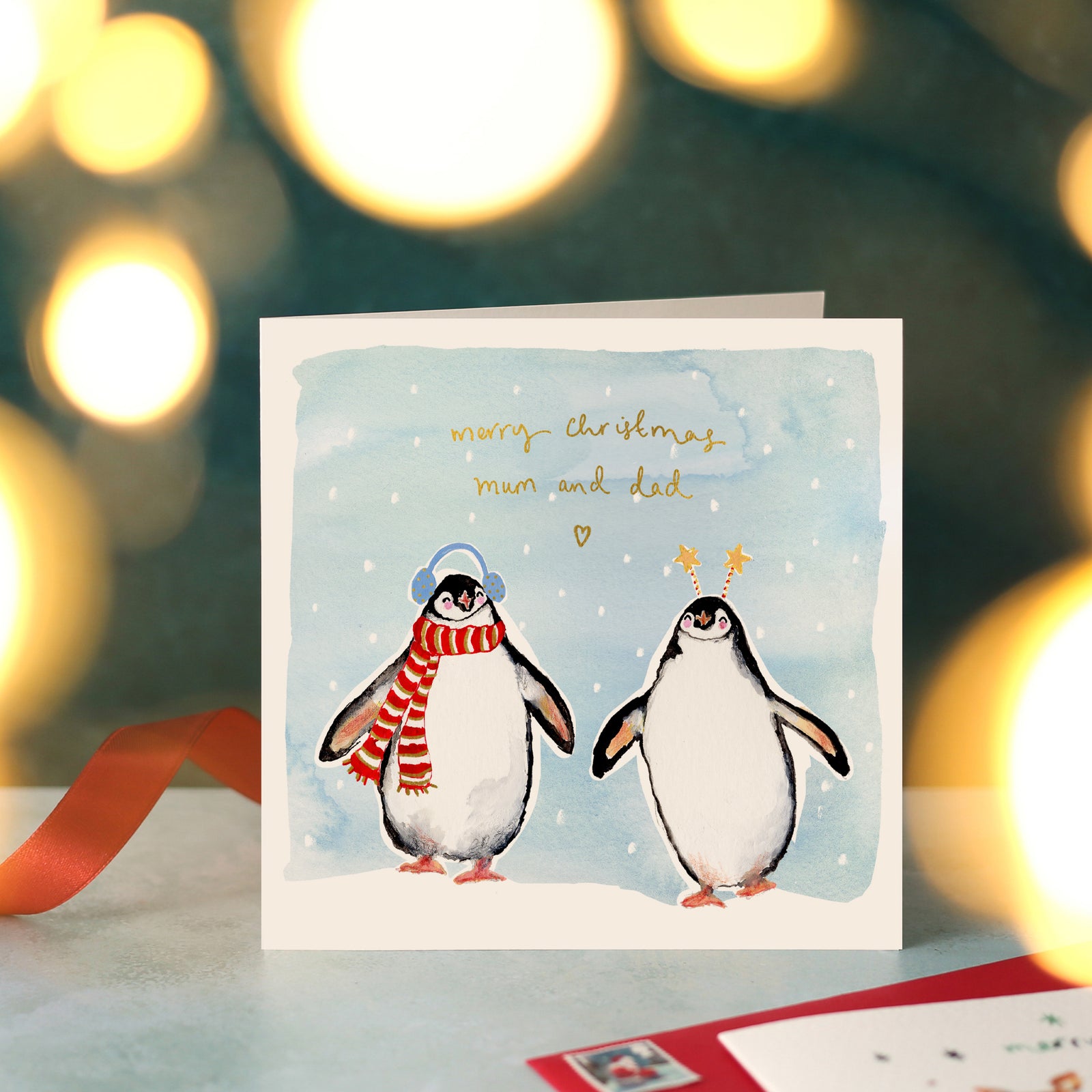 Penguins Mum and Dad Christmas Card