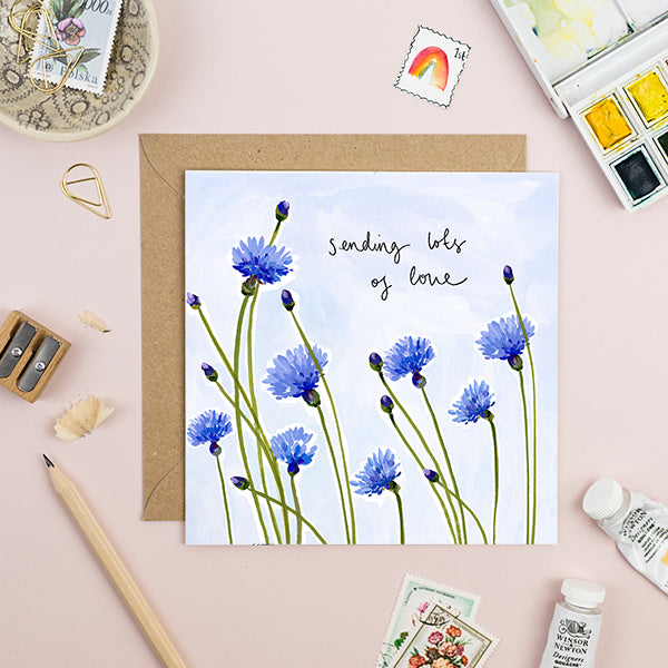 Cornflowers Sending Lots of Love Sympathy Card