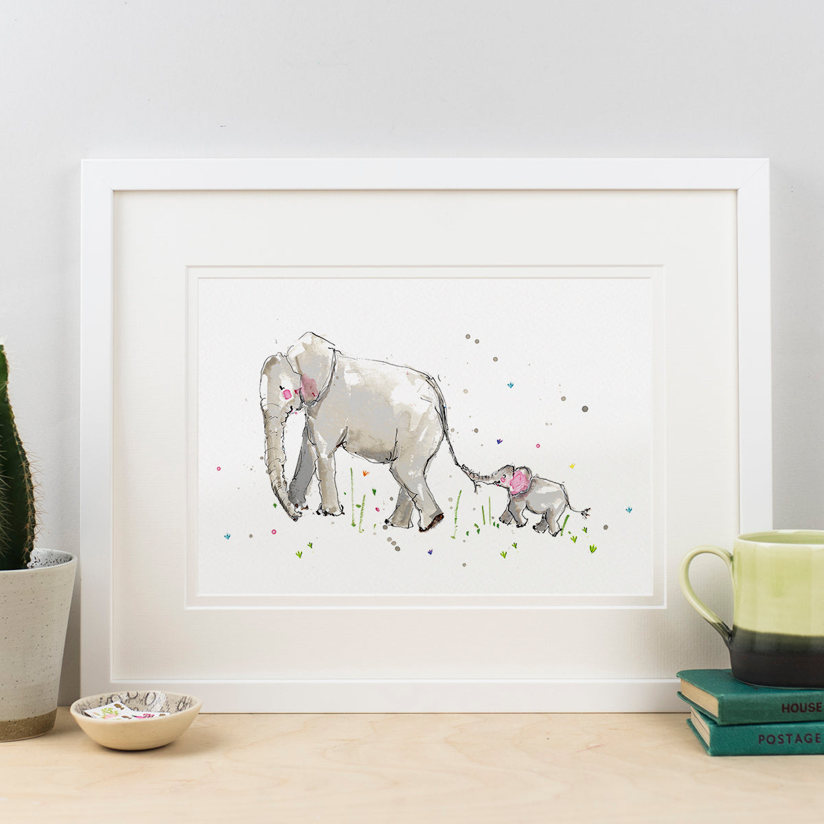 Mum and Baby Elephant Print