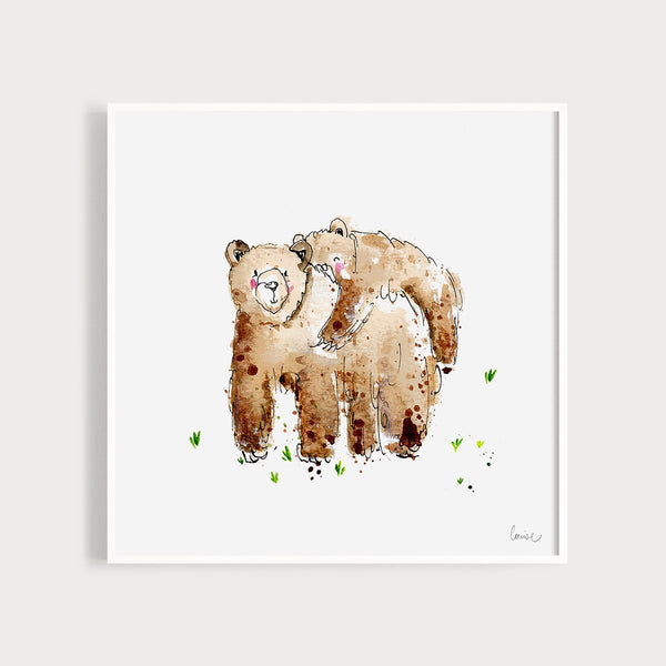 Image of an illustrated art print featuring 2 bears hugging