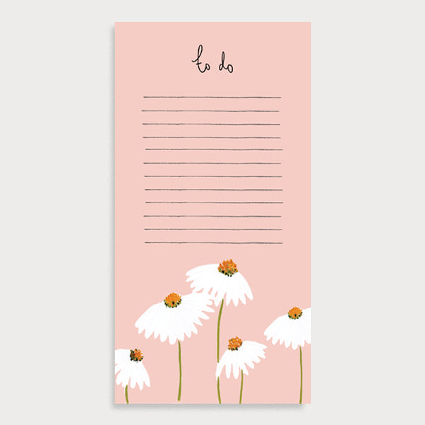 Image of an illustrated pink notepad with Dasies at the bottom and the title To Do