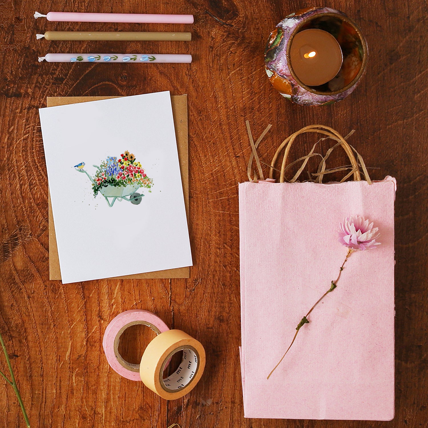 Wheelbarrow of Flowers Mini Card