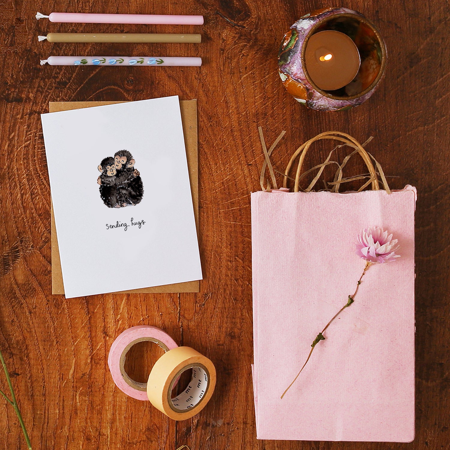 Monkeys Sending Hugs Mini Card