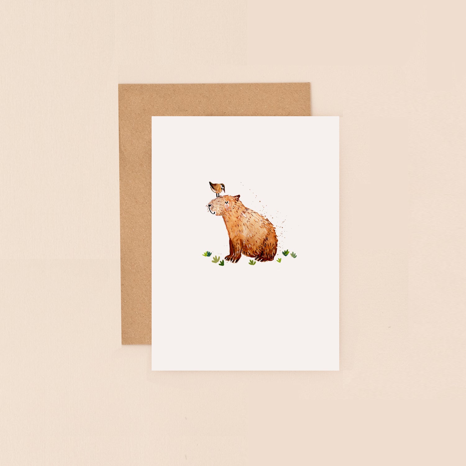 Capybara and Bird Mini Card