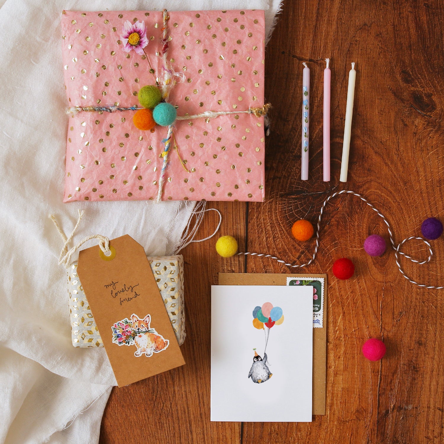 Penguin and Balloons Mini Card