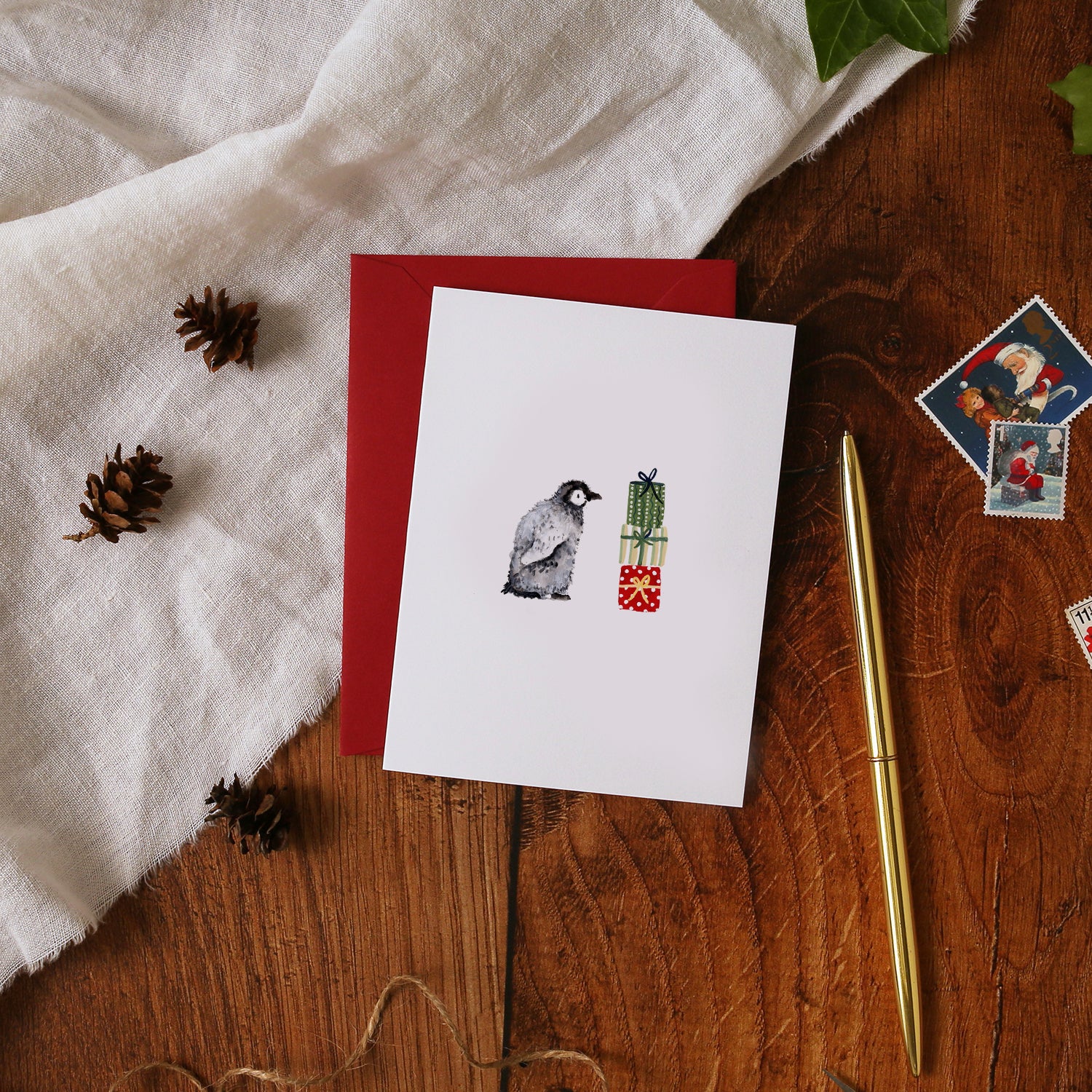 Penguin and Presents Mini Christmas Card
