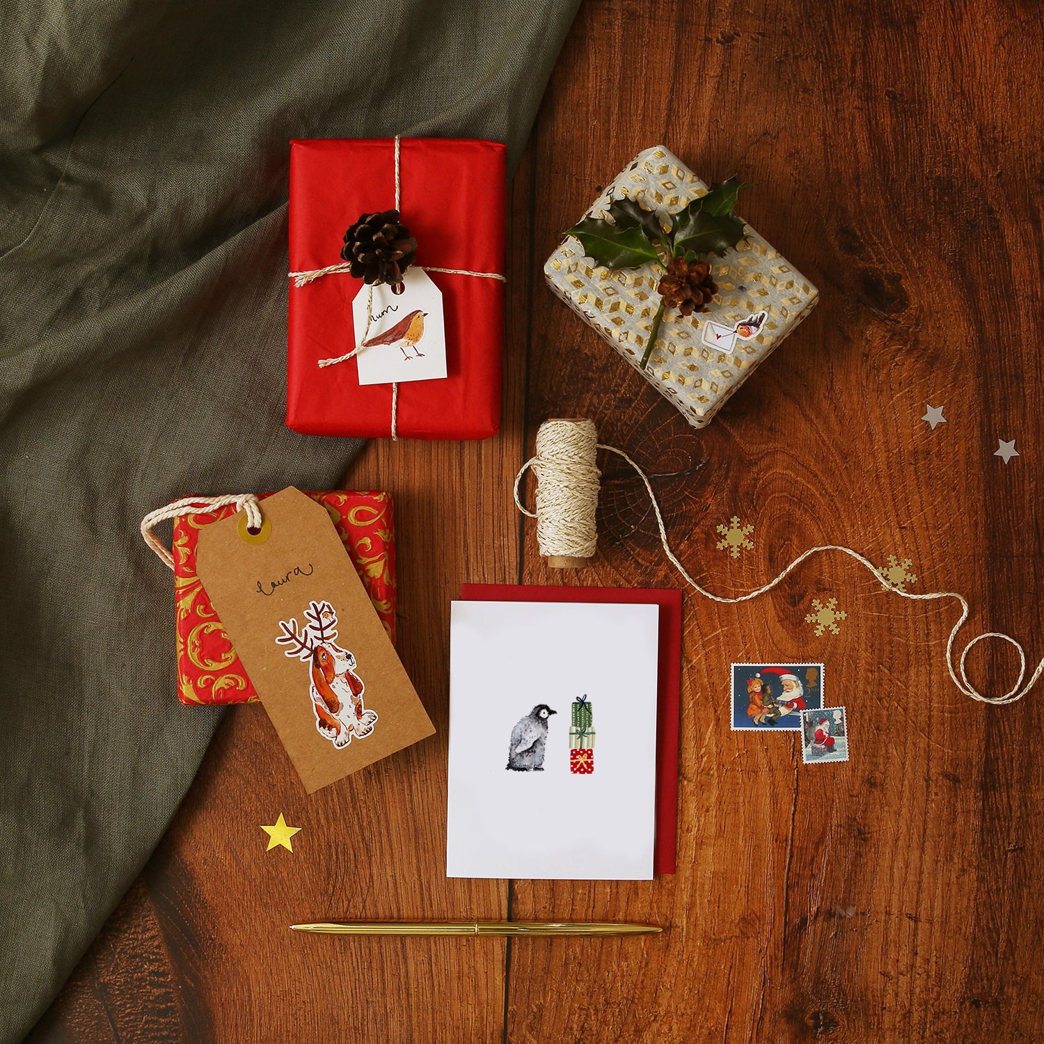 Penguin and Presents Mini Christmas Card