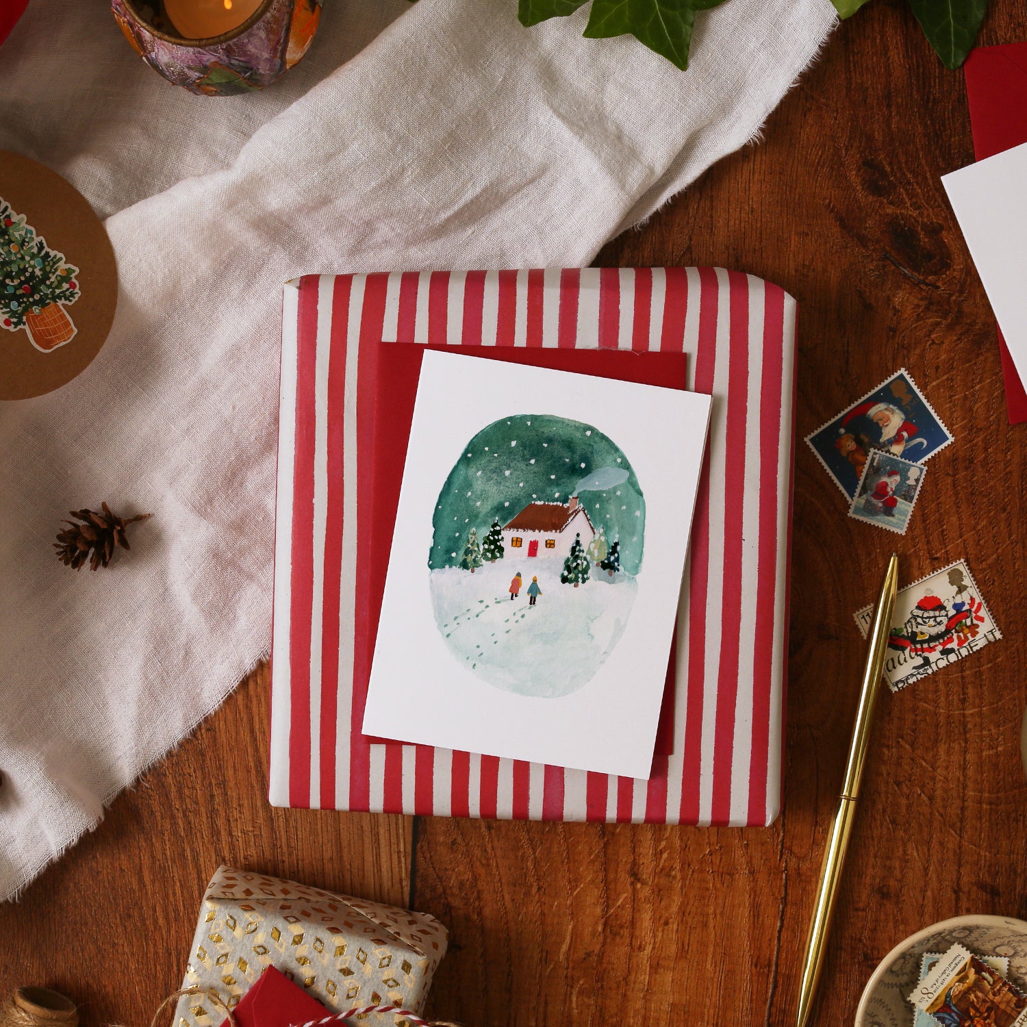 Snowy Winter House Scene Mini Christmas Card