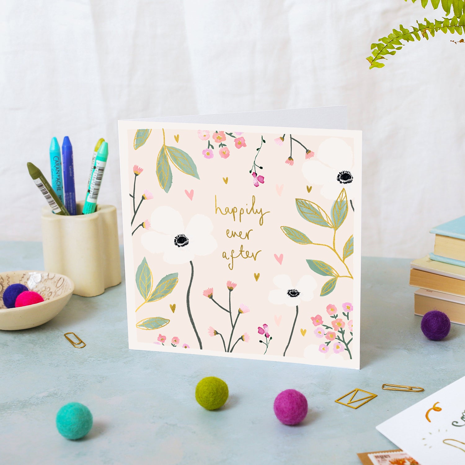 Happily Ever After Flowers Wedding Card