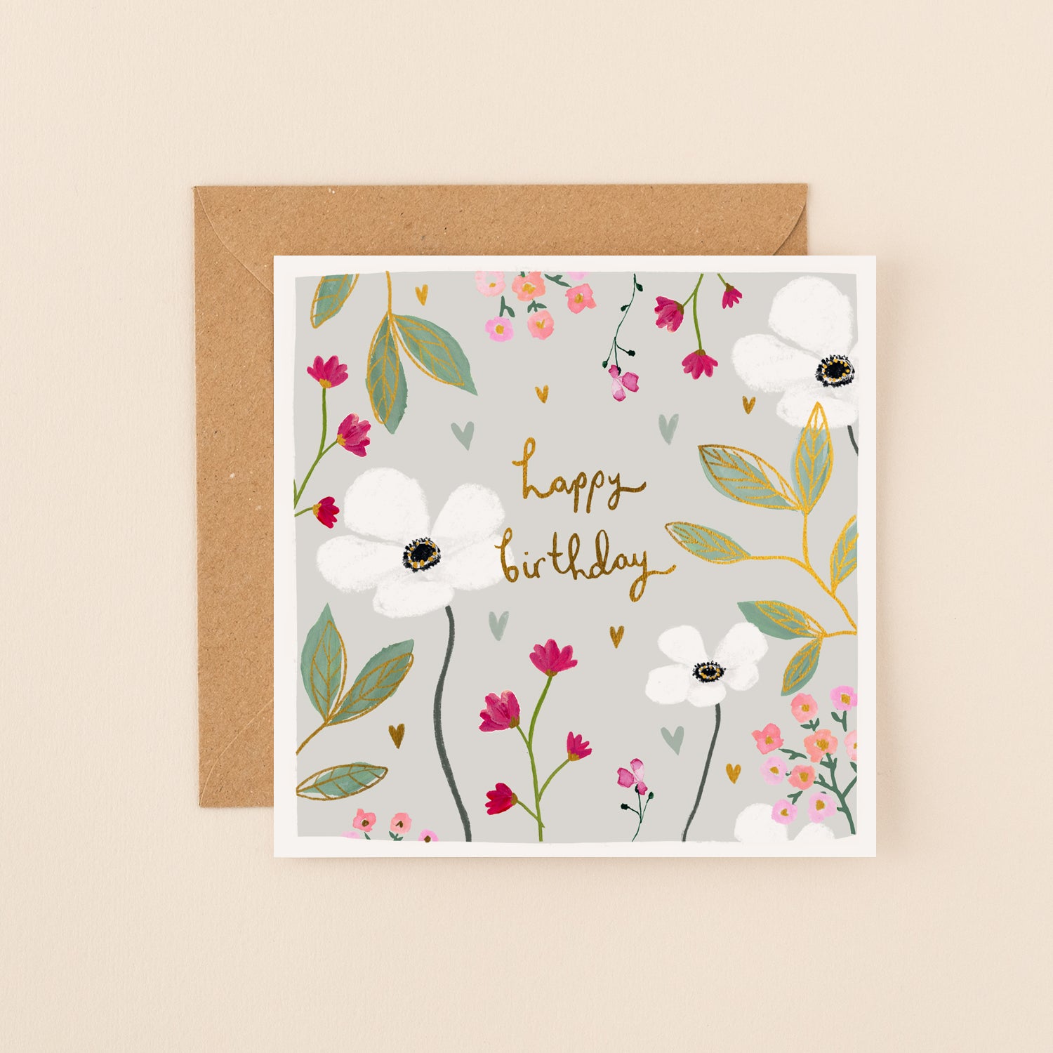 Pink and White Flowers Birthday Card