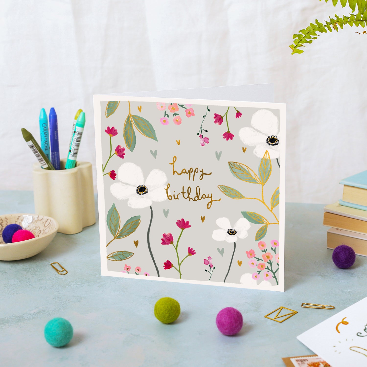 Pink and White Flowers Birthday Card