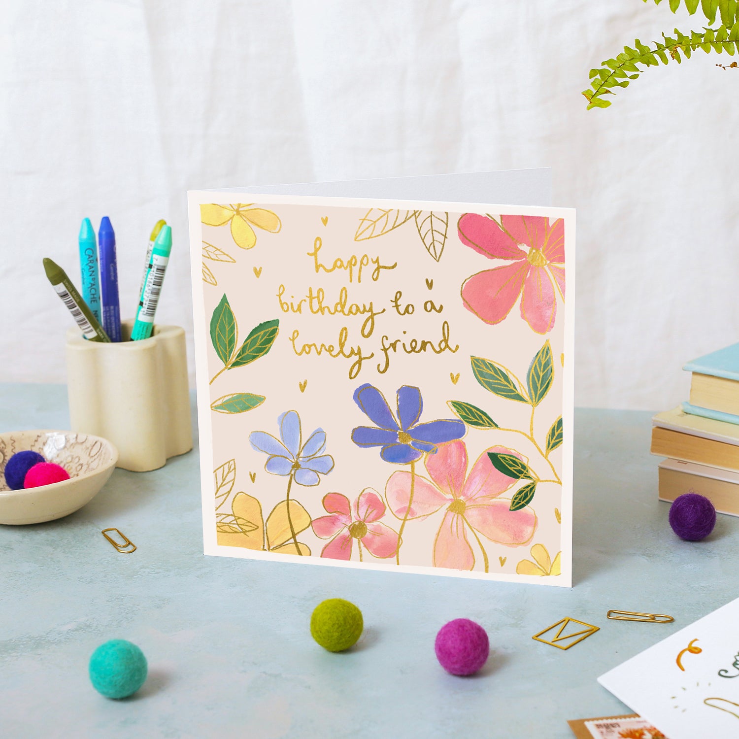 Rainbow Flowers Friend Birthday Card