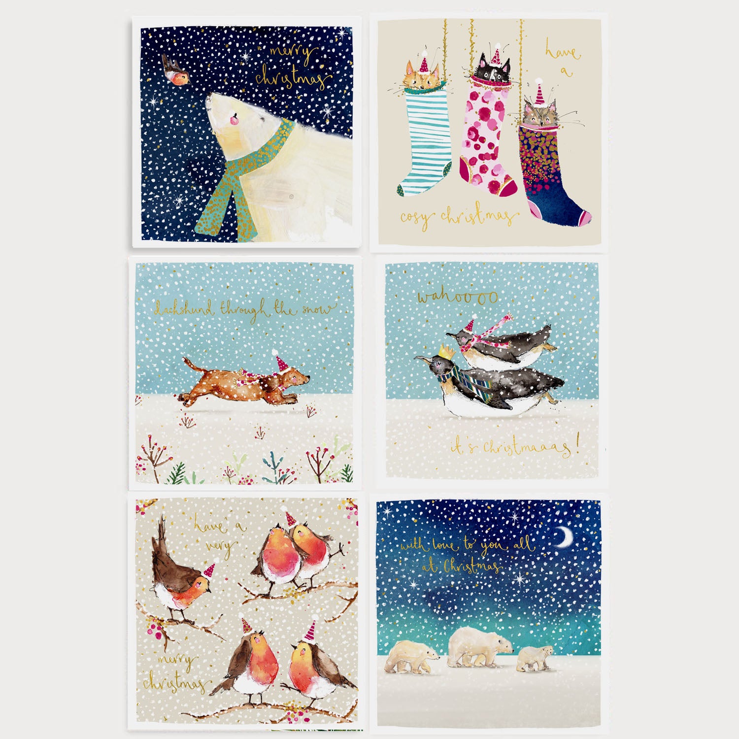 Christmas Cards Bundle - Foiled Festive Animals Christmas Cards