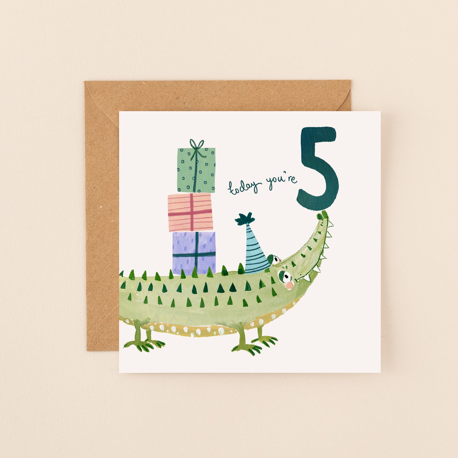 Crocodile 5th Birthday Card