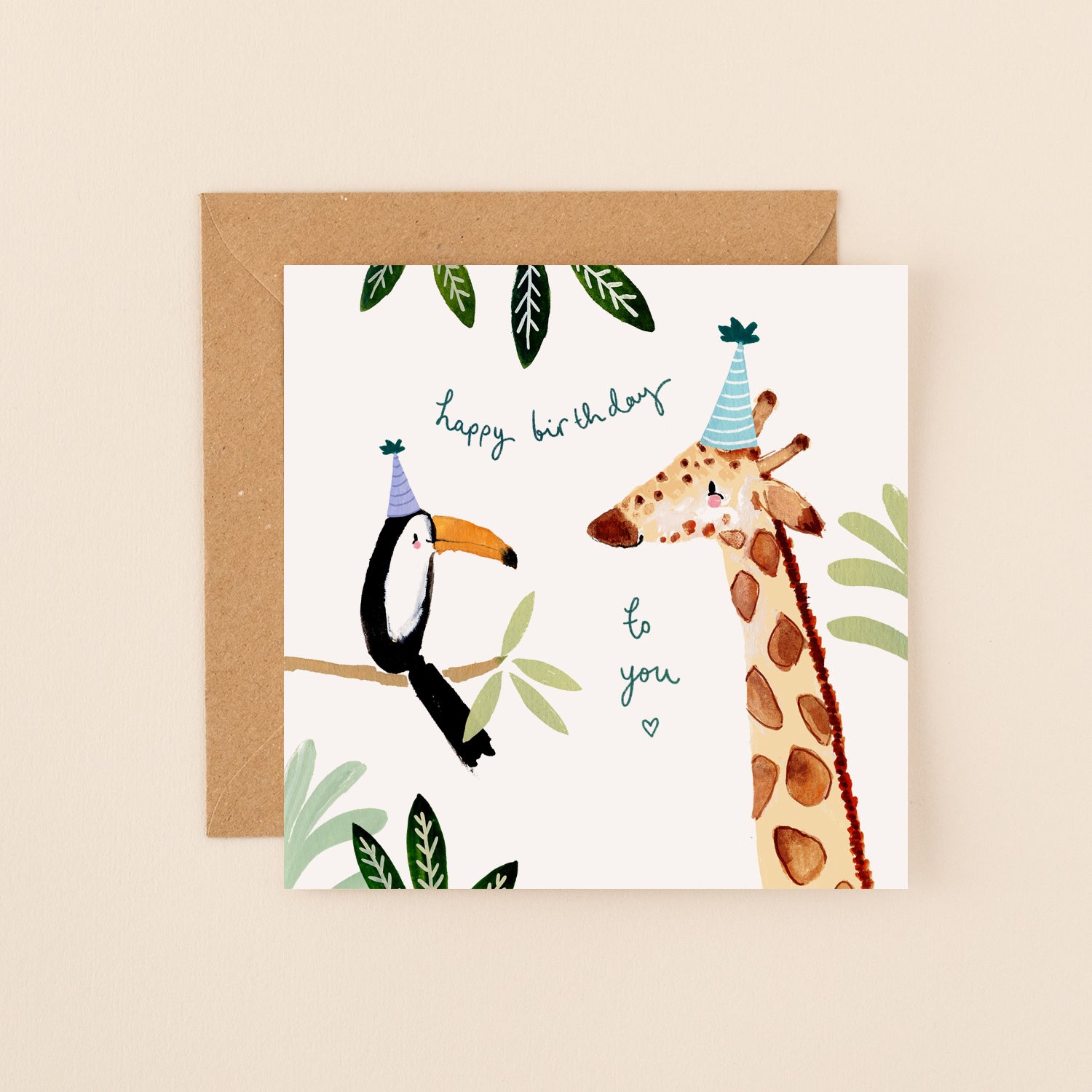 Toucan and Giraffe Happy Birthday Card